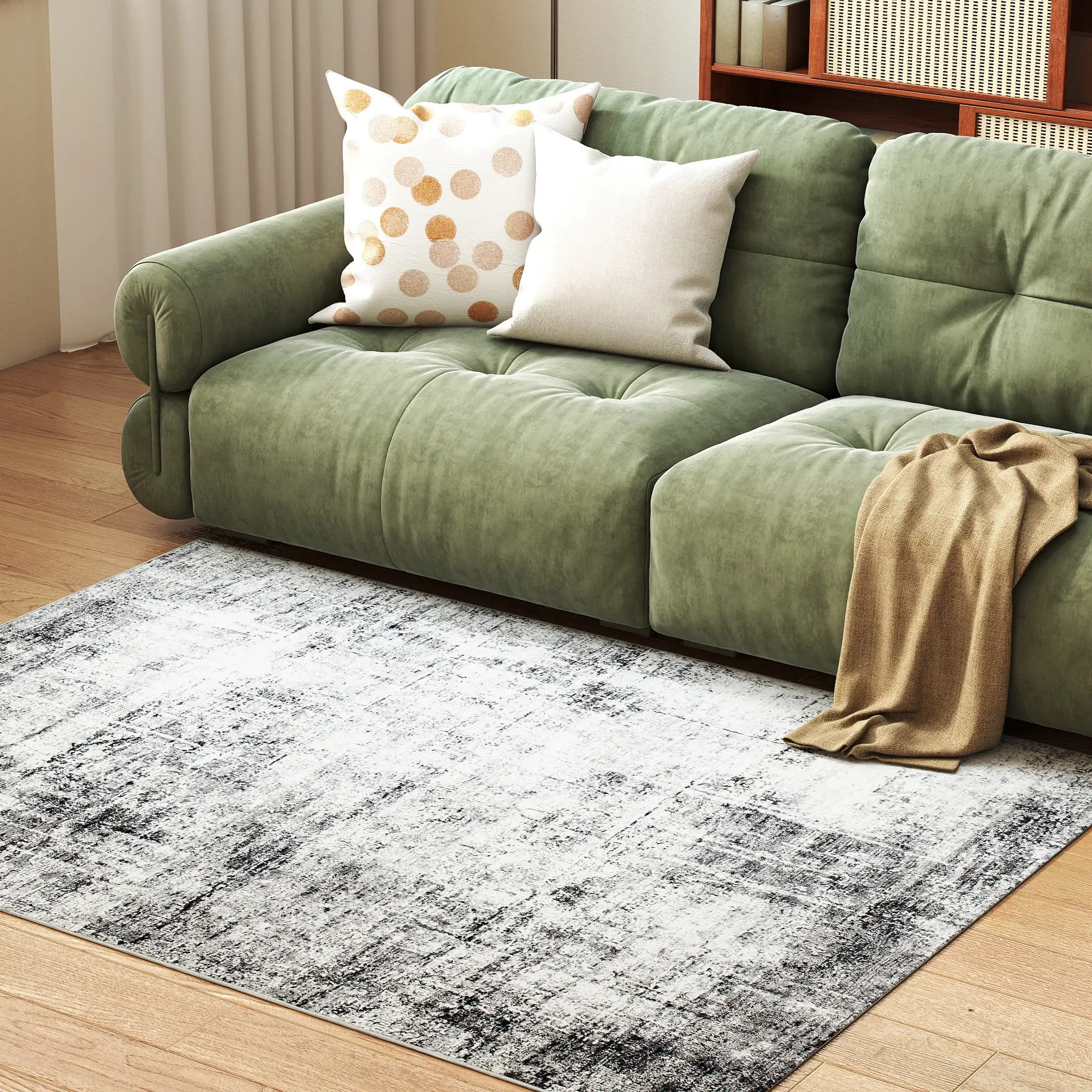Modern Abstract Area Rug 8x10, Machine Washable, Non-Slip, Grey - Image 12