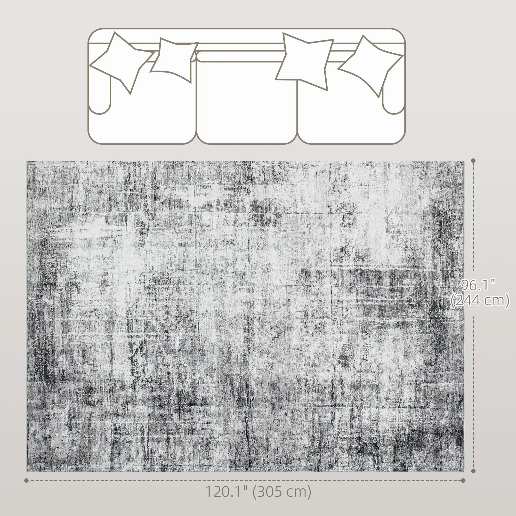 Modern Abstract Area Rug 8x10, Machine Washable, Non-Slip, Grey - Image 3