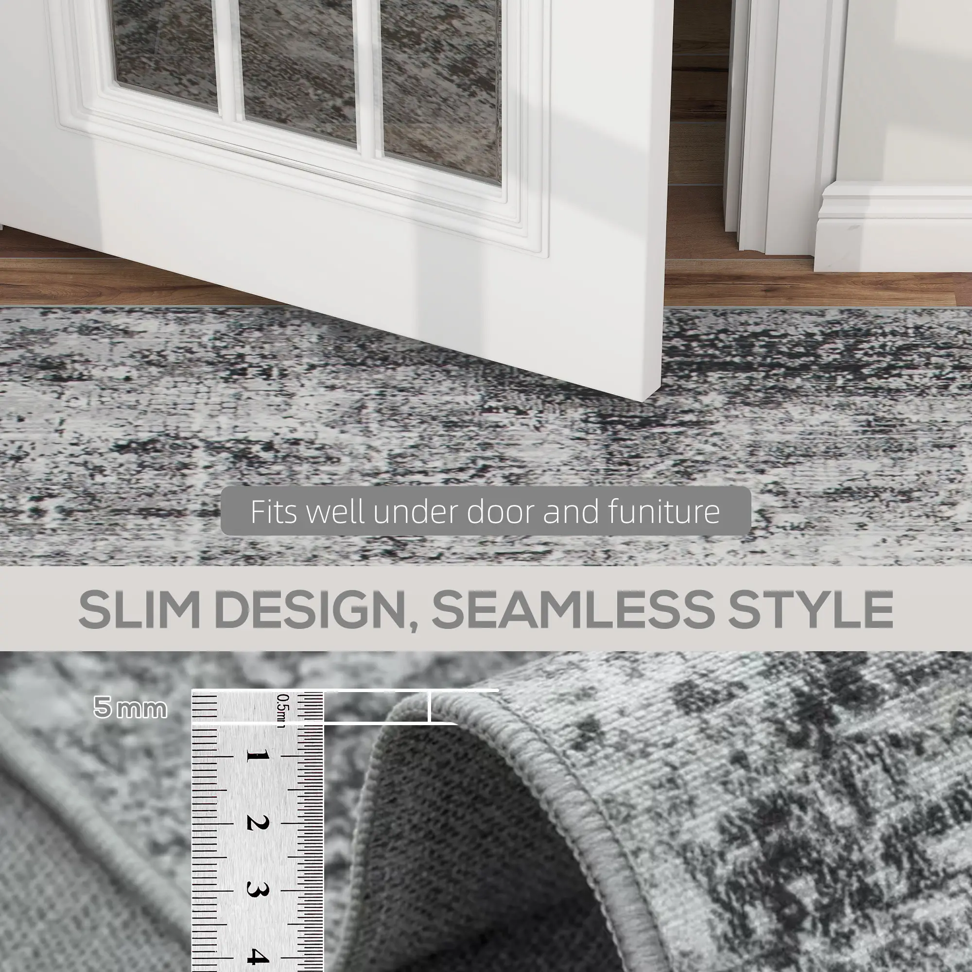 Modern Abstract Area Rug 8x10, Machine Washable, Non-Slip, Grey - Image 7