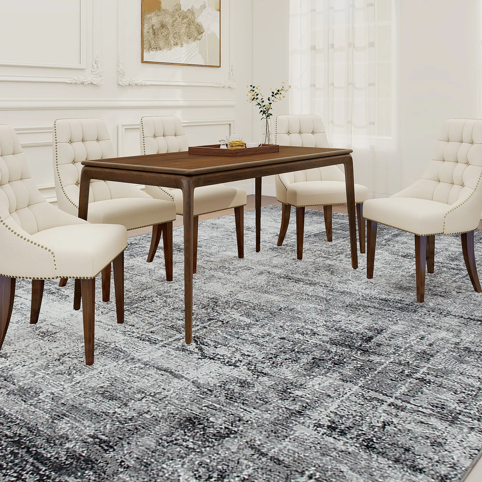 Modern Abstract Area Rug 8x10, Machine Washable, Non-Slip, Grey - Image 8