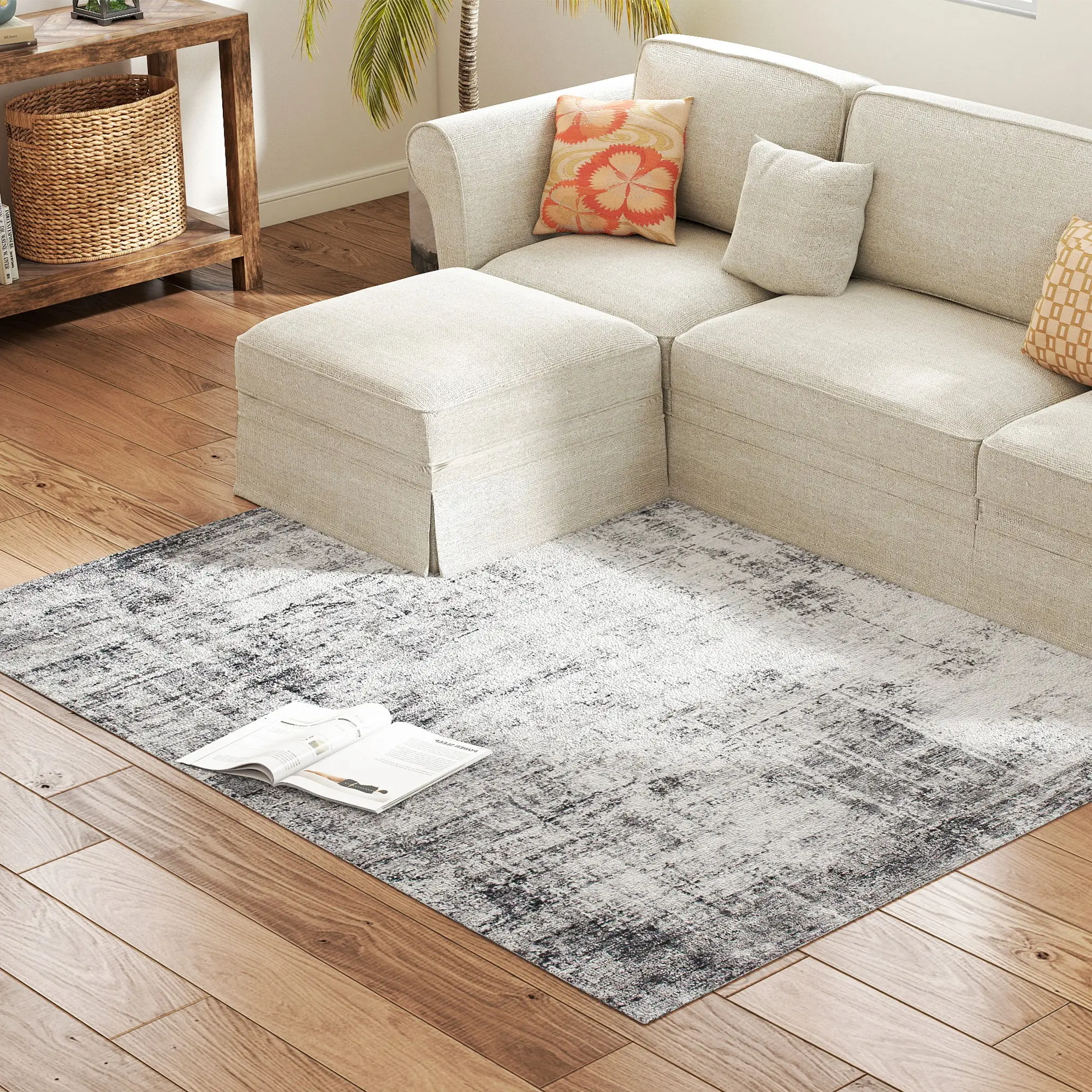 Modern Abstract Area Rug 9x12, Machine Washable, Non-Slip, Grey - Image 2
