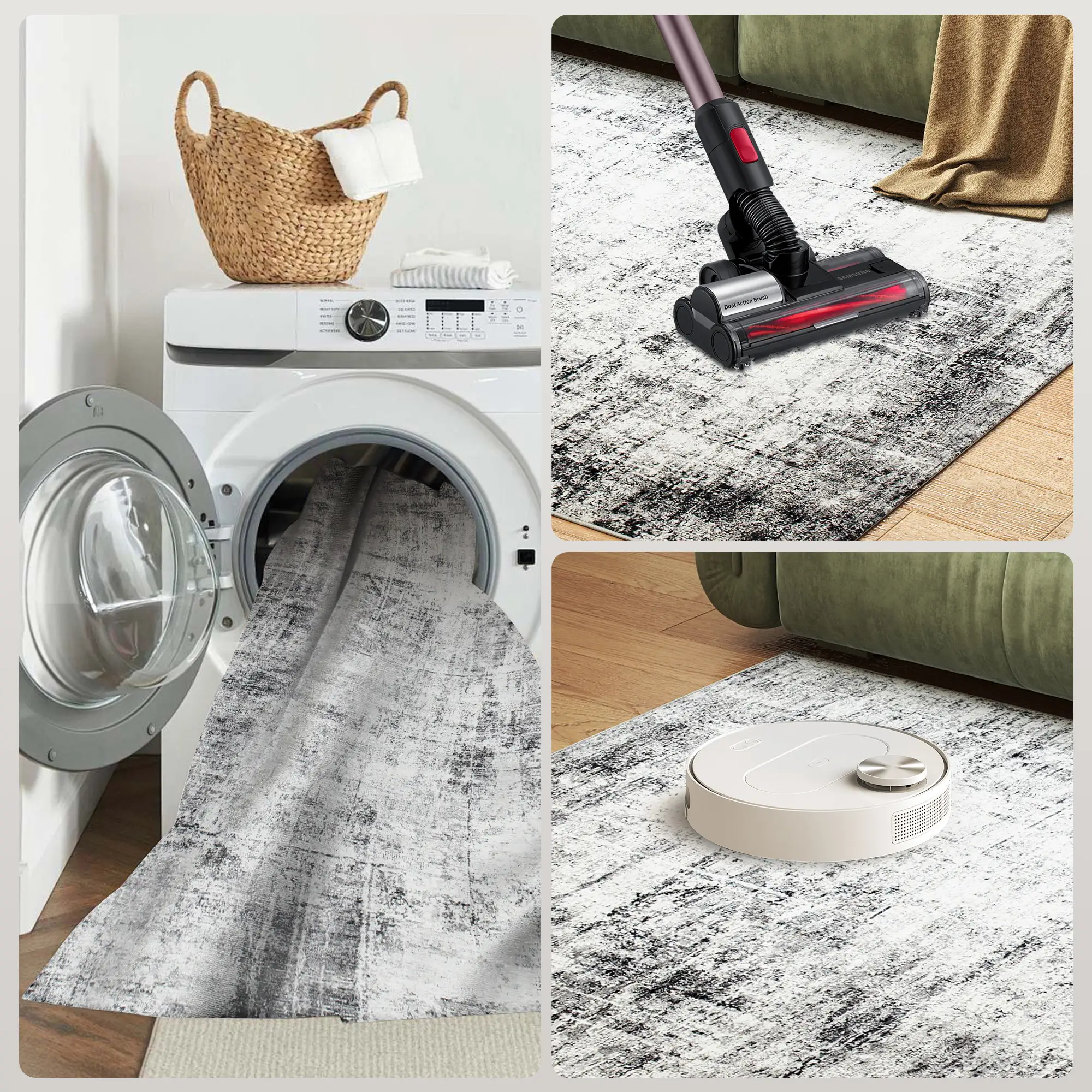 Modern Abstract Area Rug 9x12, Machine Washable, Non-Slip, Grey - Image 8