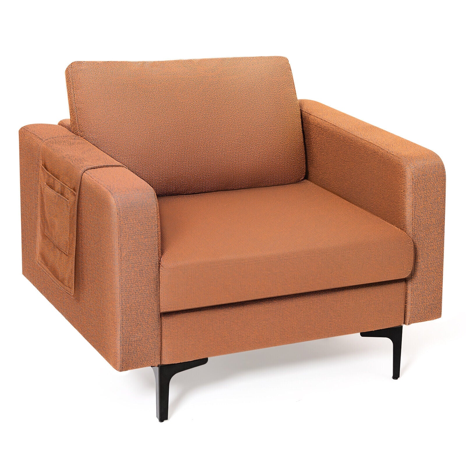 Modern Accent Armchair, With Side Storage Pocket, Orange