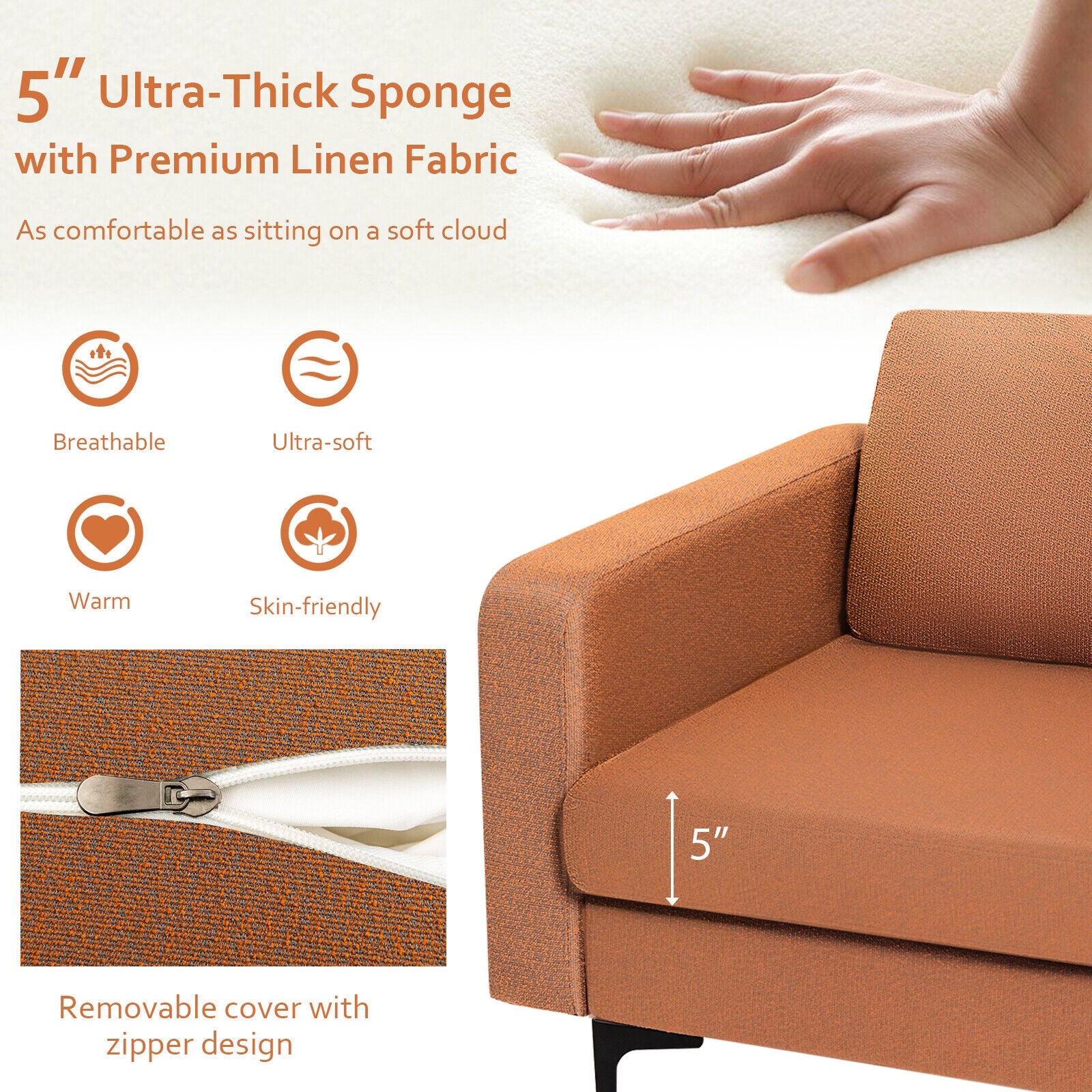 Modern Accent Armchair, With Side Storage Pocket, Orange - Image 6