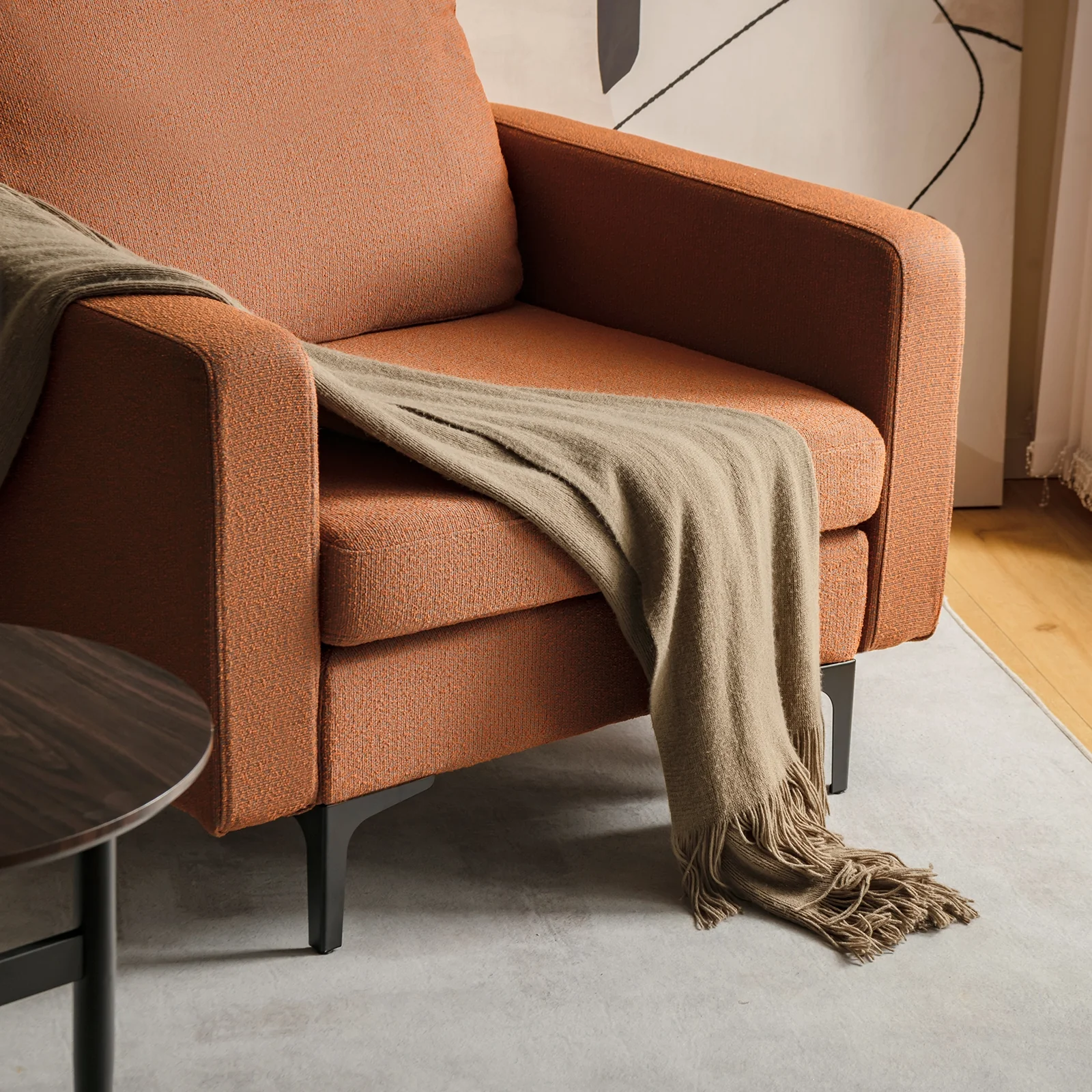 Modern Accent Armchair, With Side Storage Pocket, Orange - Image 9