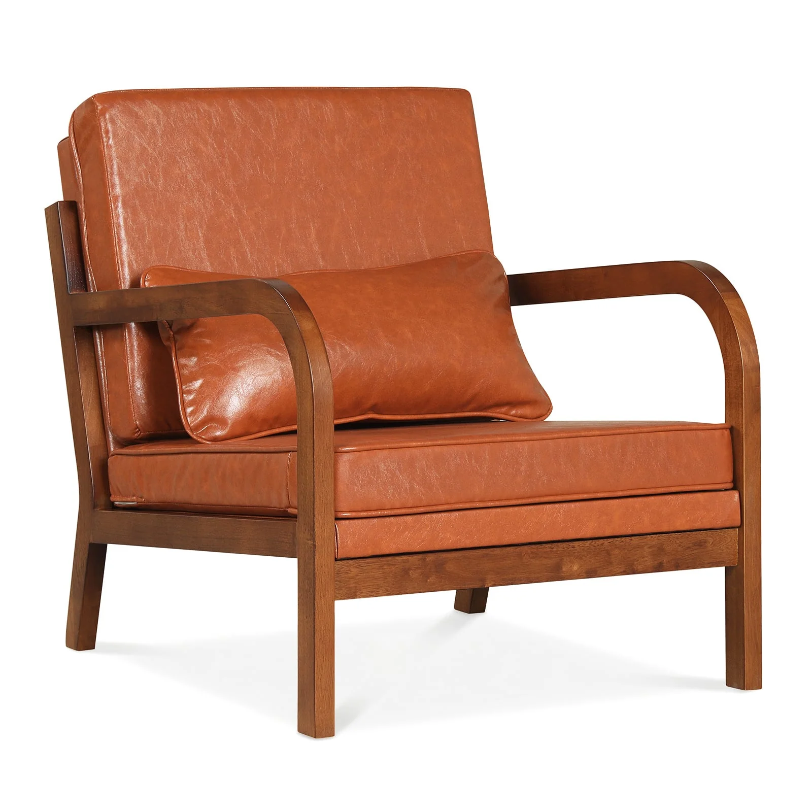 Modern Accent Chair, Faux Leather Linen Fabric, Brown