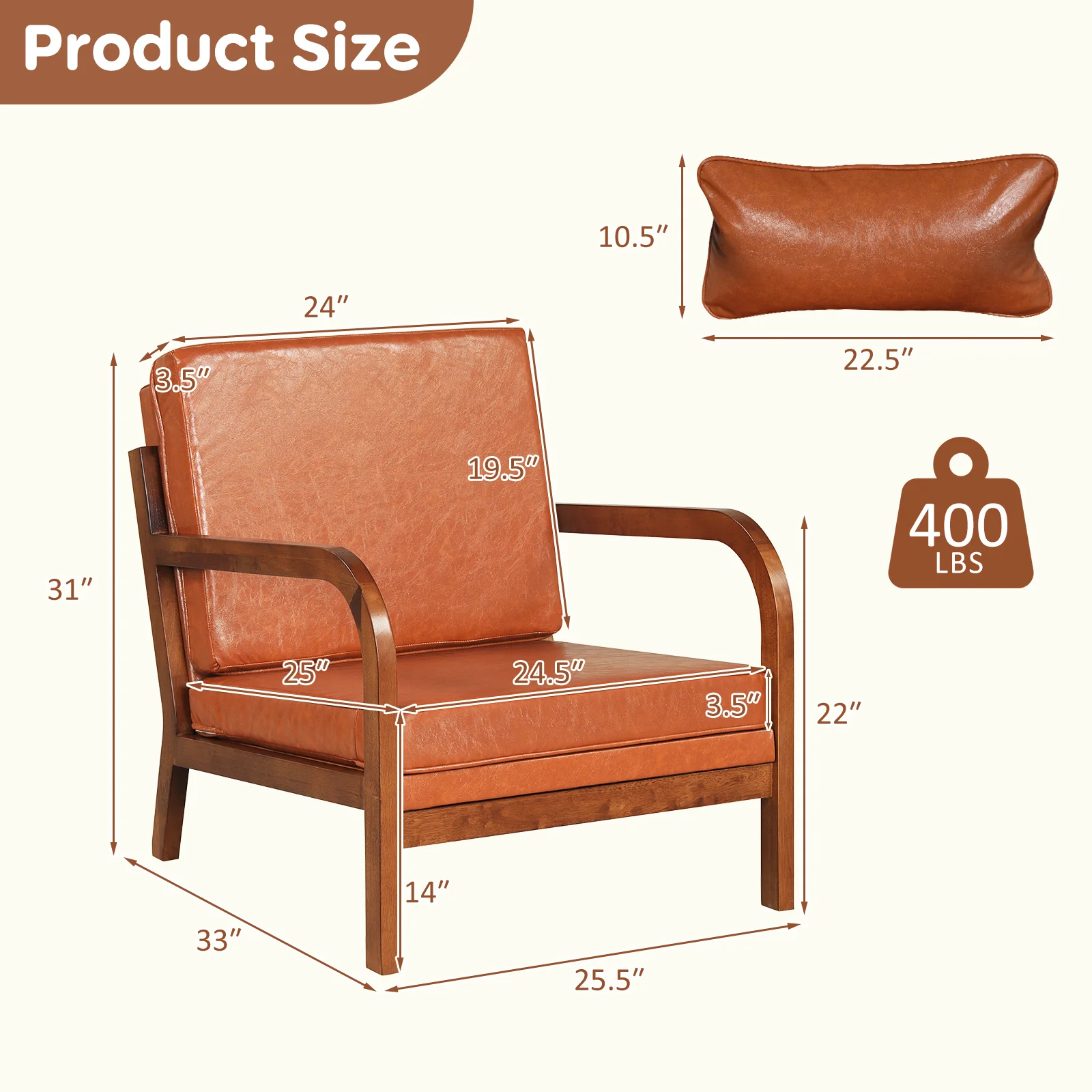Modern Accent Chair, Faux Leather Linen Fabric, Brown - Image 4