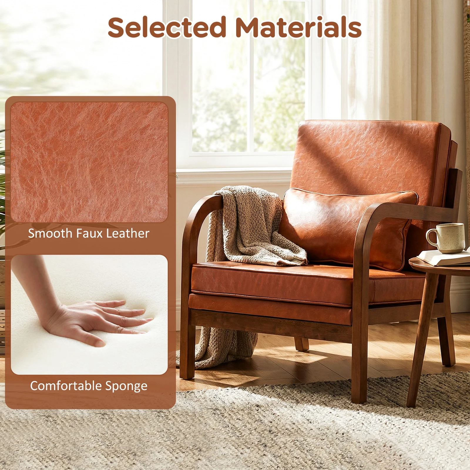 Modern Accent Chair, Faux Leather Linen Fabric, Brown - Image 8