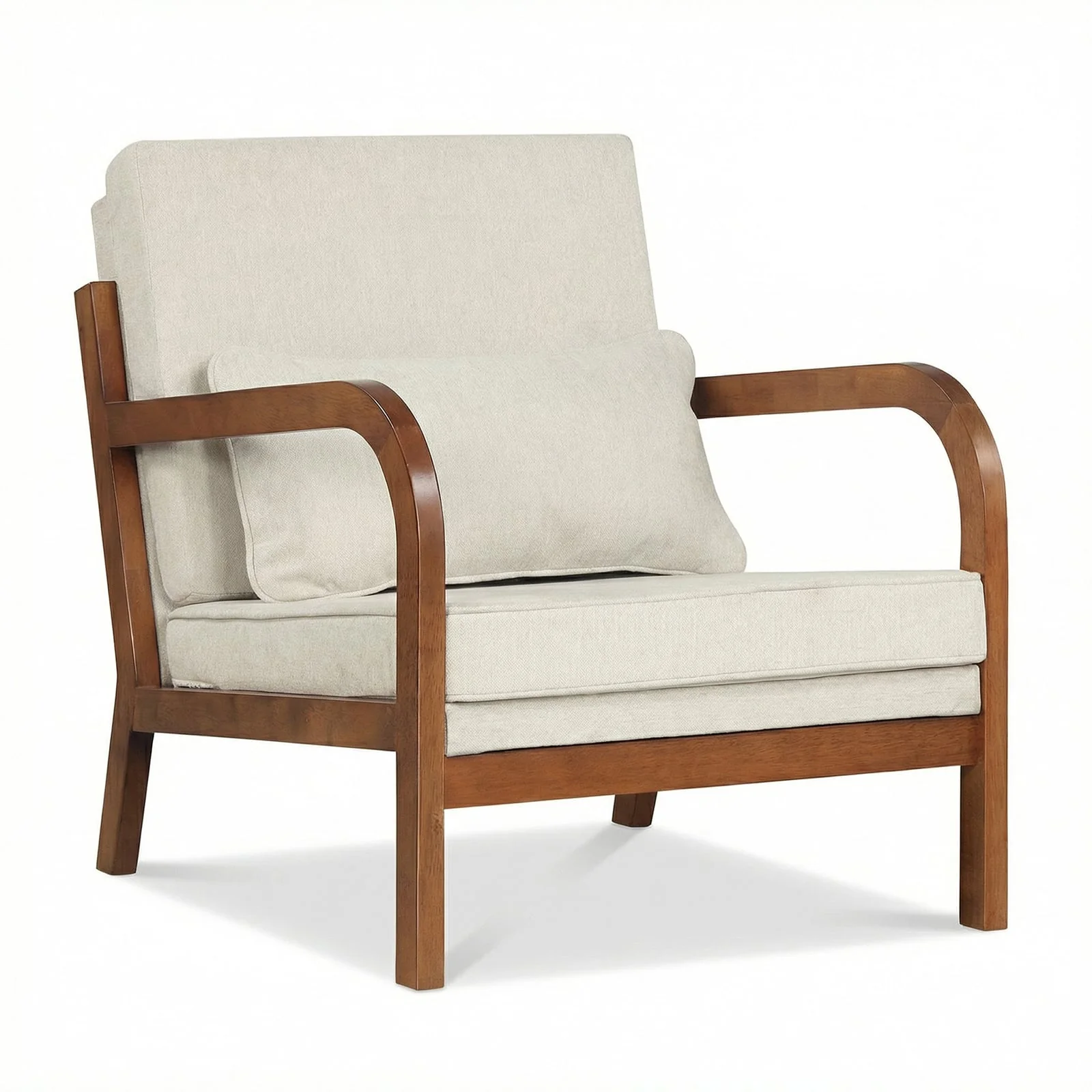 Modern Accent Chair, Faux Leather Linen Fabric, White