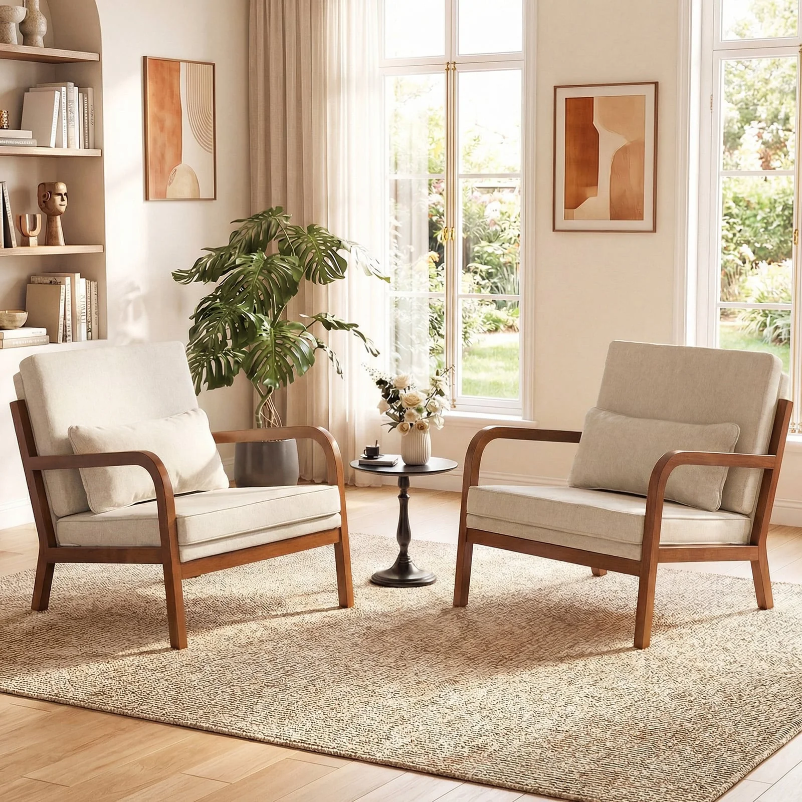 Modern Accent Chair, Faux Leather Linen Fabric, White - Image 5