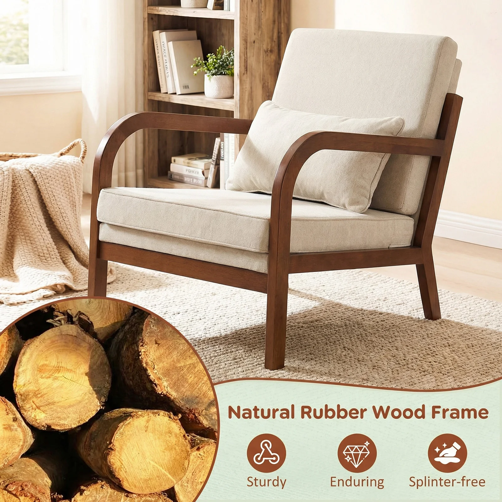 Modern Accent Chair, Faux Leather Linen Fabric, White - Image 6
