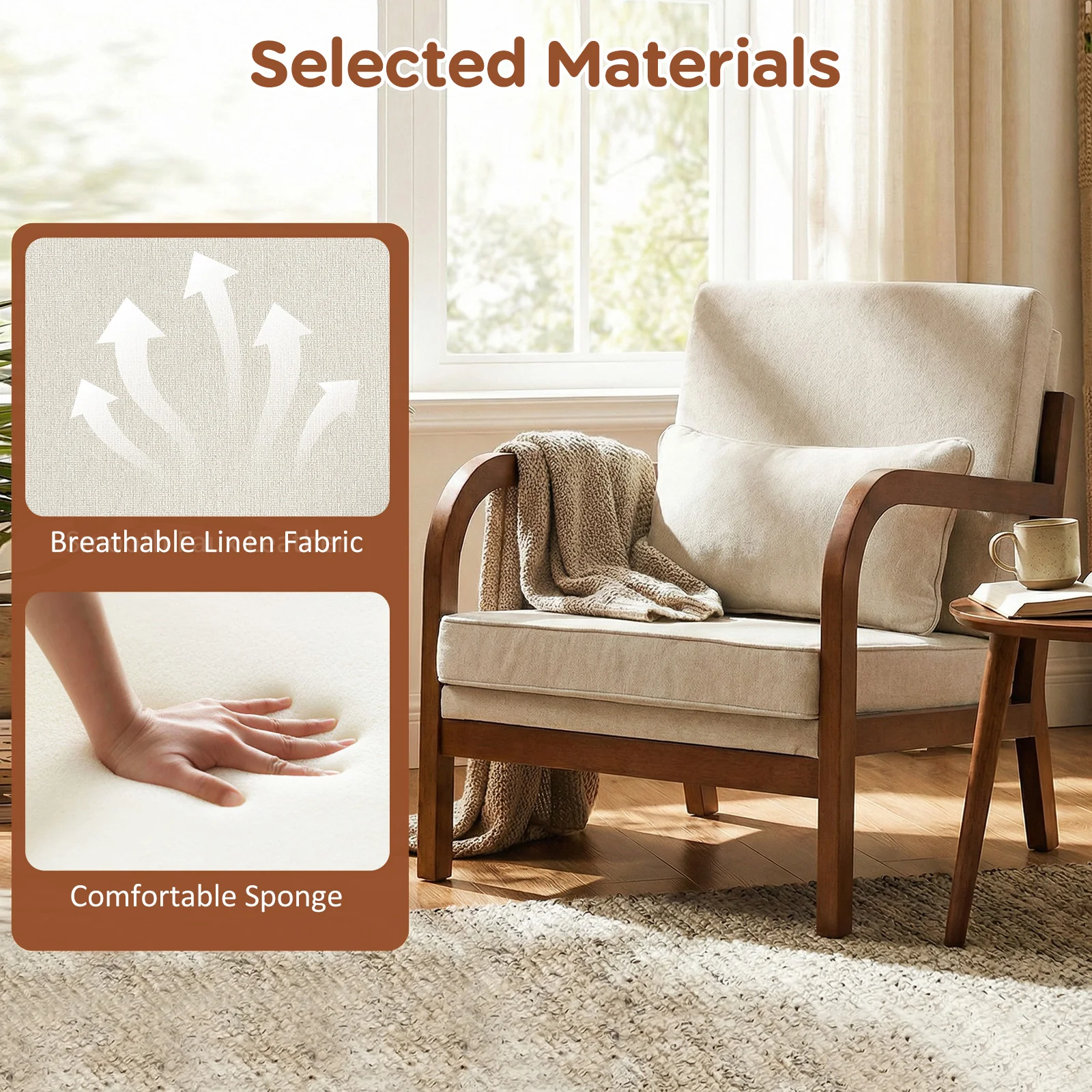 Modern Accent Chair, Faux Leather Linen Fabric, White - Image 8