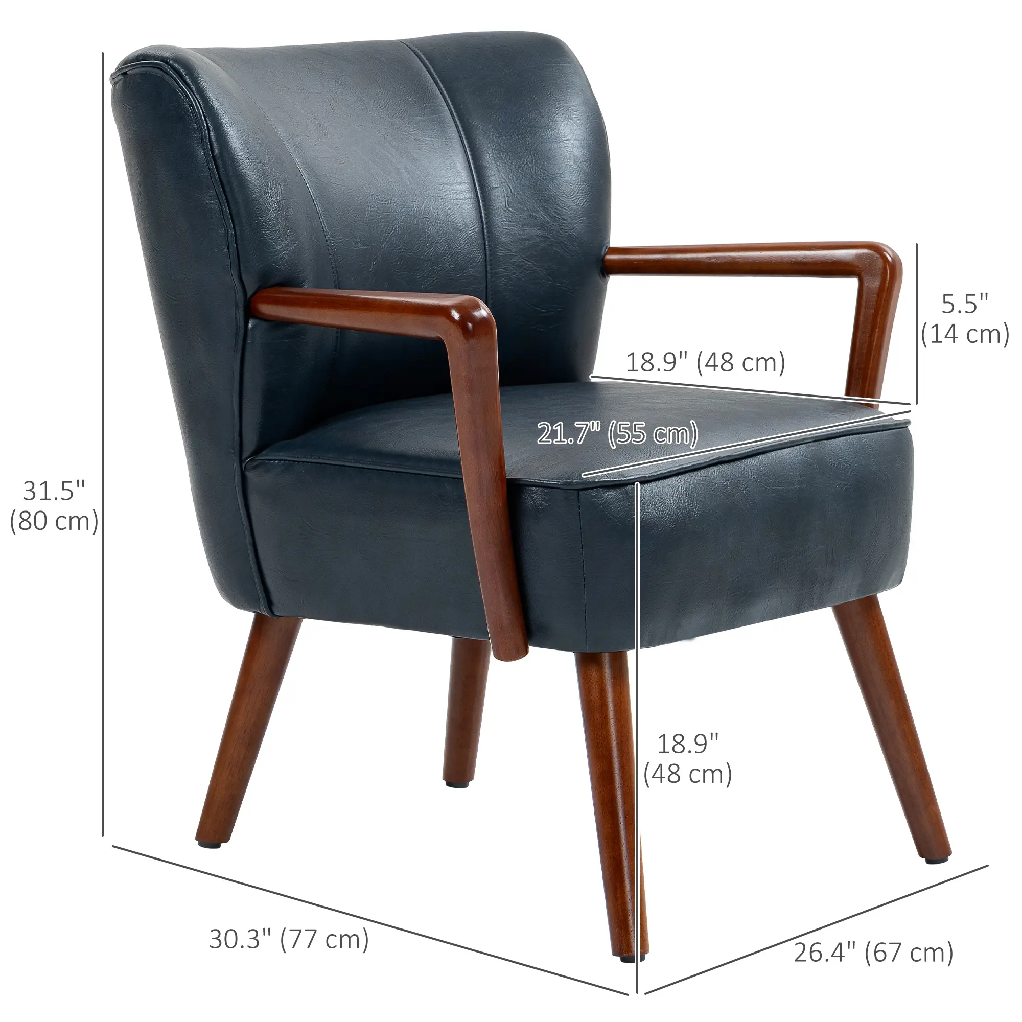 Modern Accent Chair, Faux Leather Upholstery, Wood Legs, Blue - Image 3