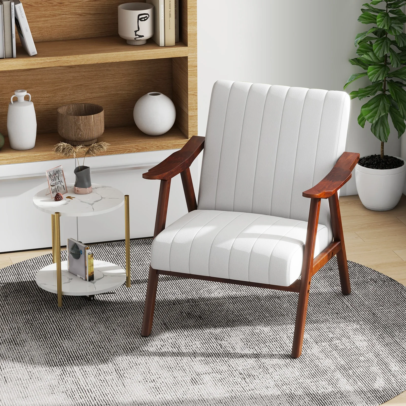 Modern Accent Chair, Leisure Armchair With Felt Pads, Beige - Image 2