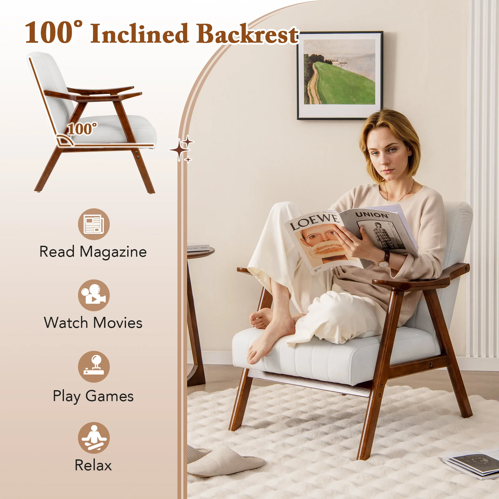 Modern Accent Chair, Leisure Armchair With Felt Pads, Beige - Image 7