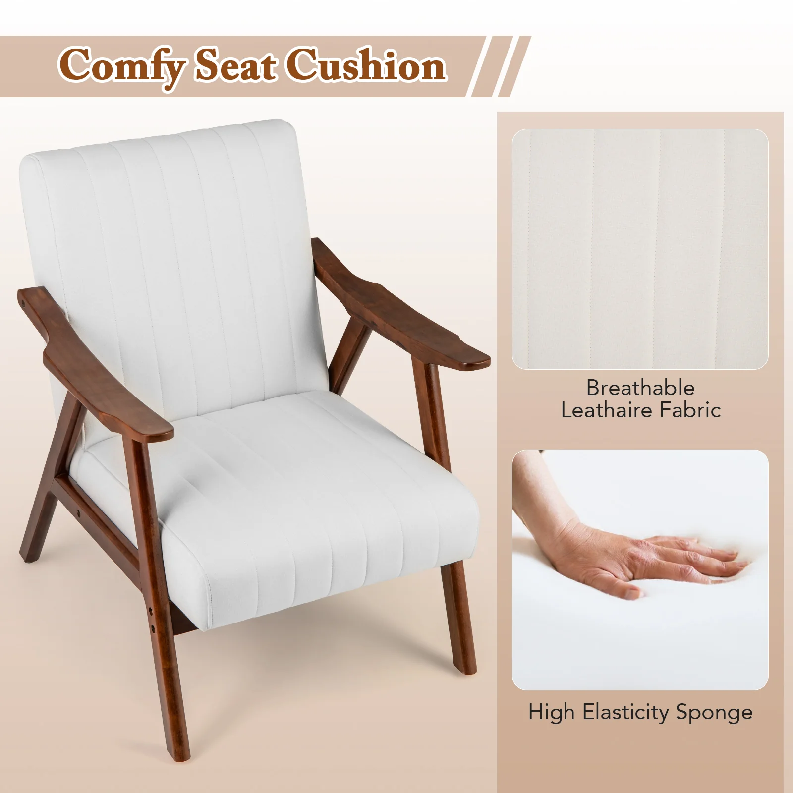 Modern Accent Chair, Leisure Armchair With Felt Pads, Beige - Image 8