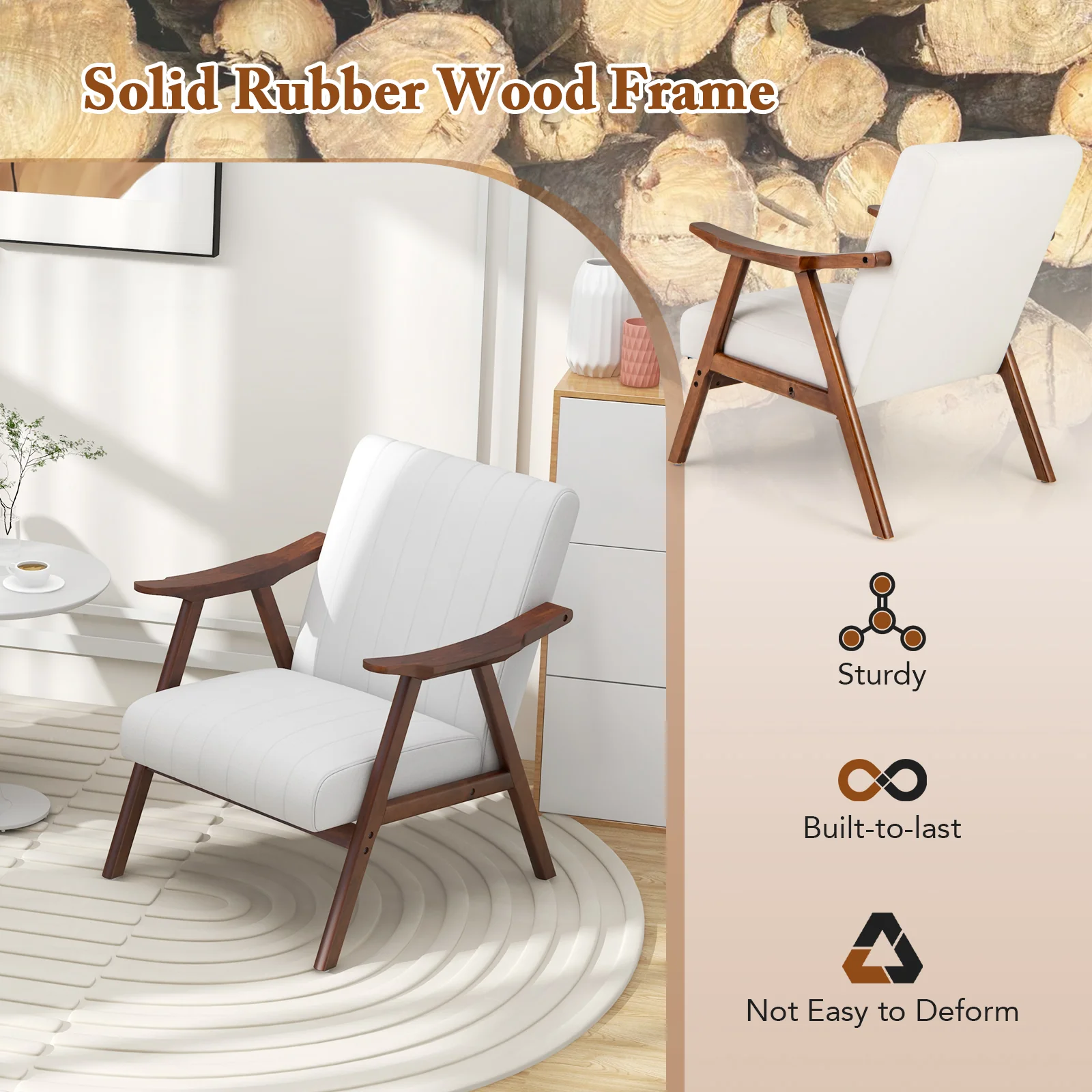 Modern Accent Chair, Leisure Armchair With Felt Pads, Beige - Image 9