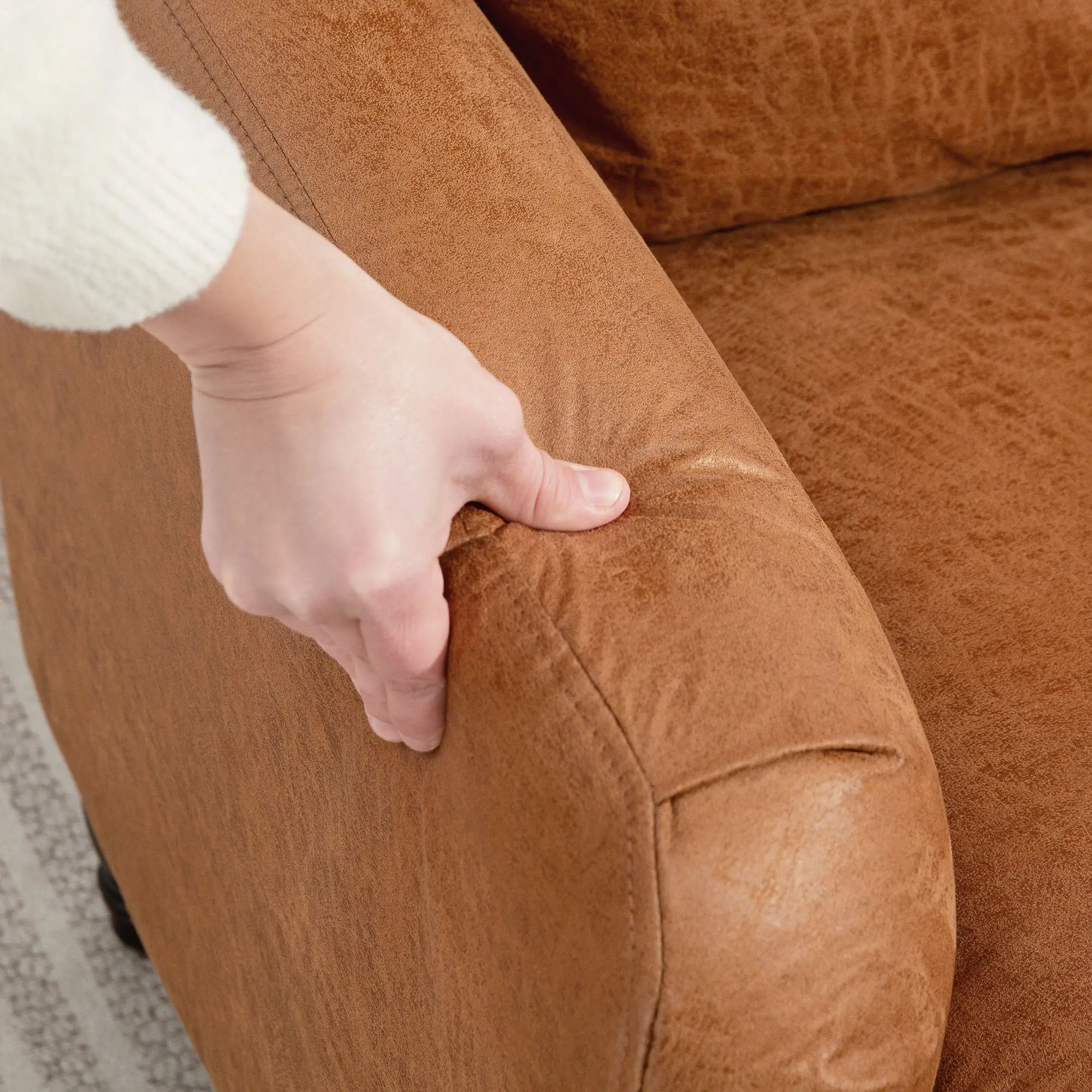 Modern Accent Chair, Microfiber Cloth Armchair with Turned Legs and Wide Seat, Comfy Chair for Living Room, Brown - Image 10