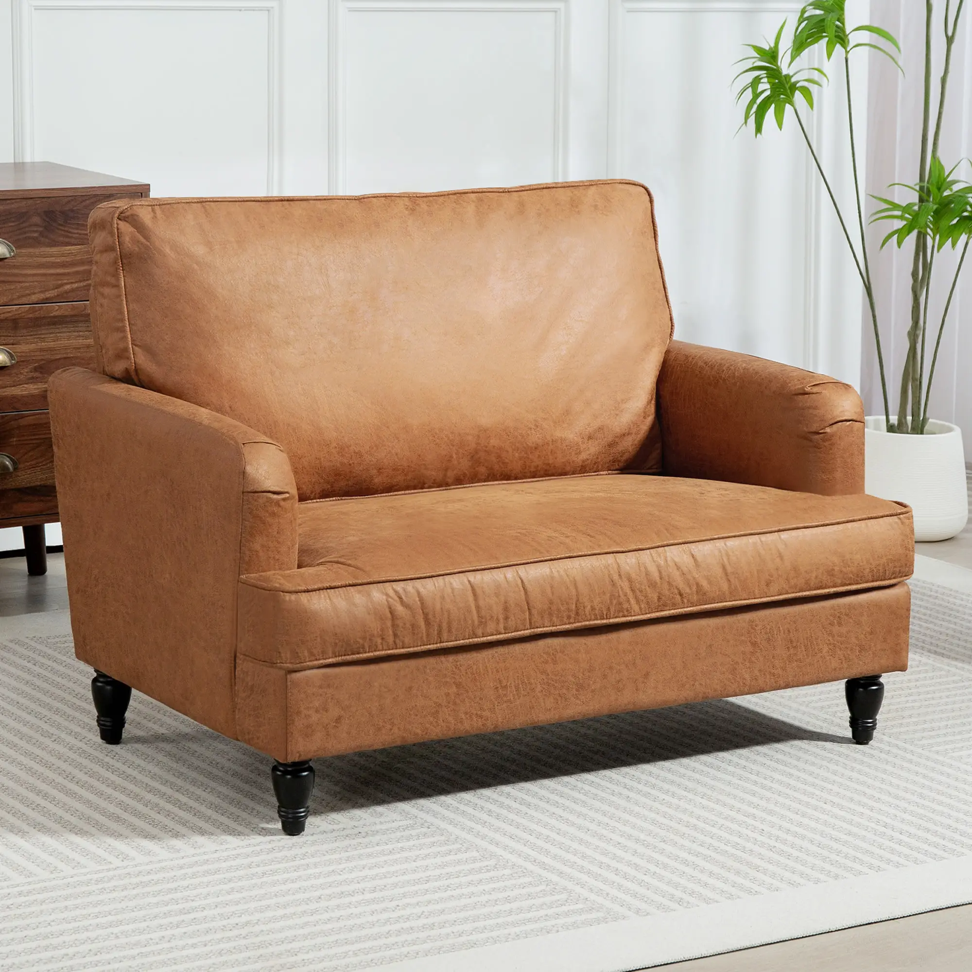 Modern Accent Chair, Microfiber Cloth Armchair with Turned Legs and Wide Seat, Comfy Chair for Living Room, Brown - Image 2
