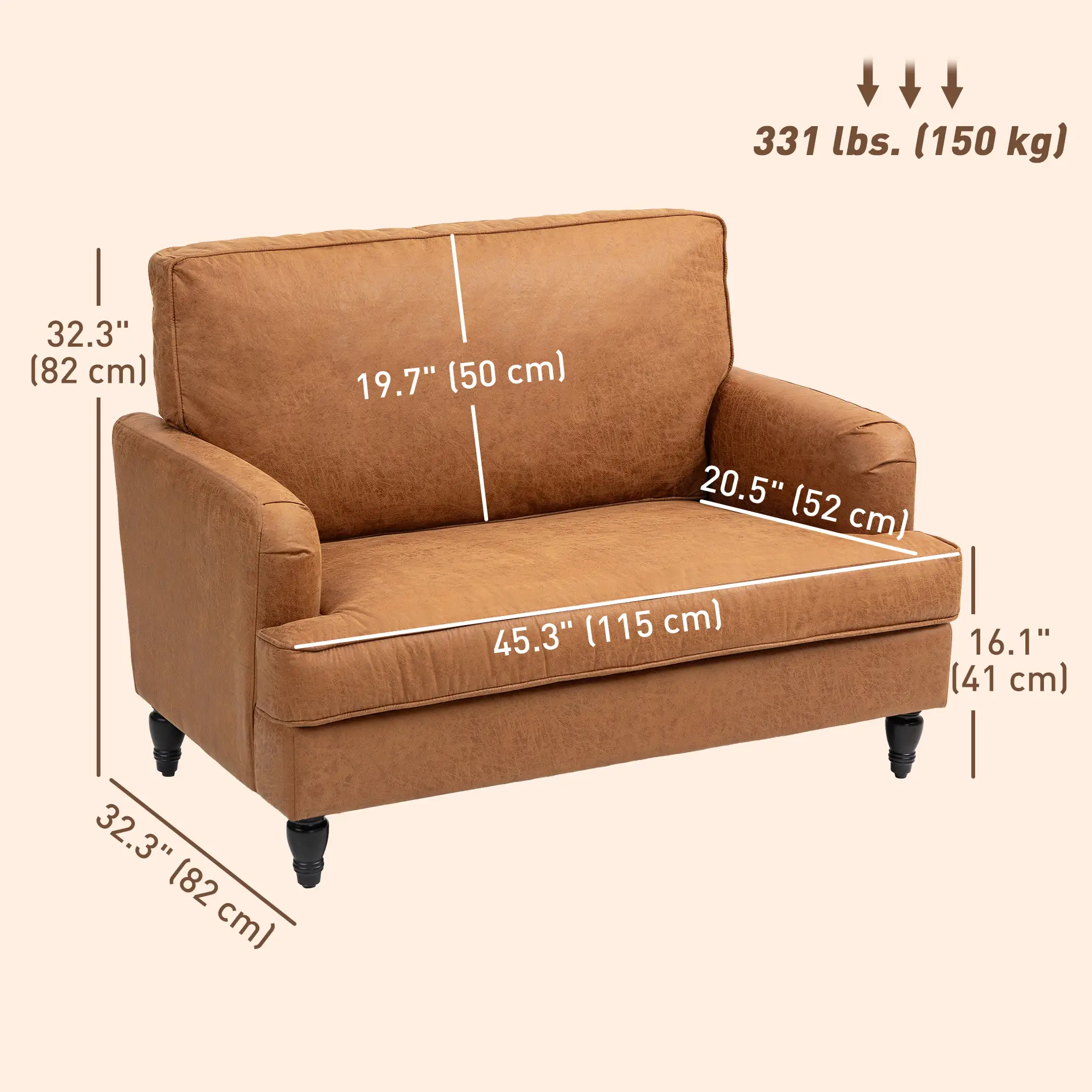 Modern Accent Chair, Microfiber Cloth Armchair with Turned Legs and Wide Seat, Comfy Chair for Living Room, Brown - Image 3