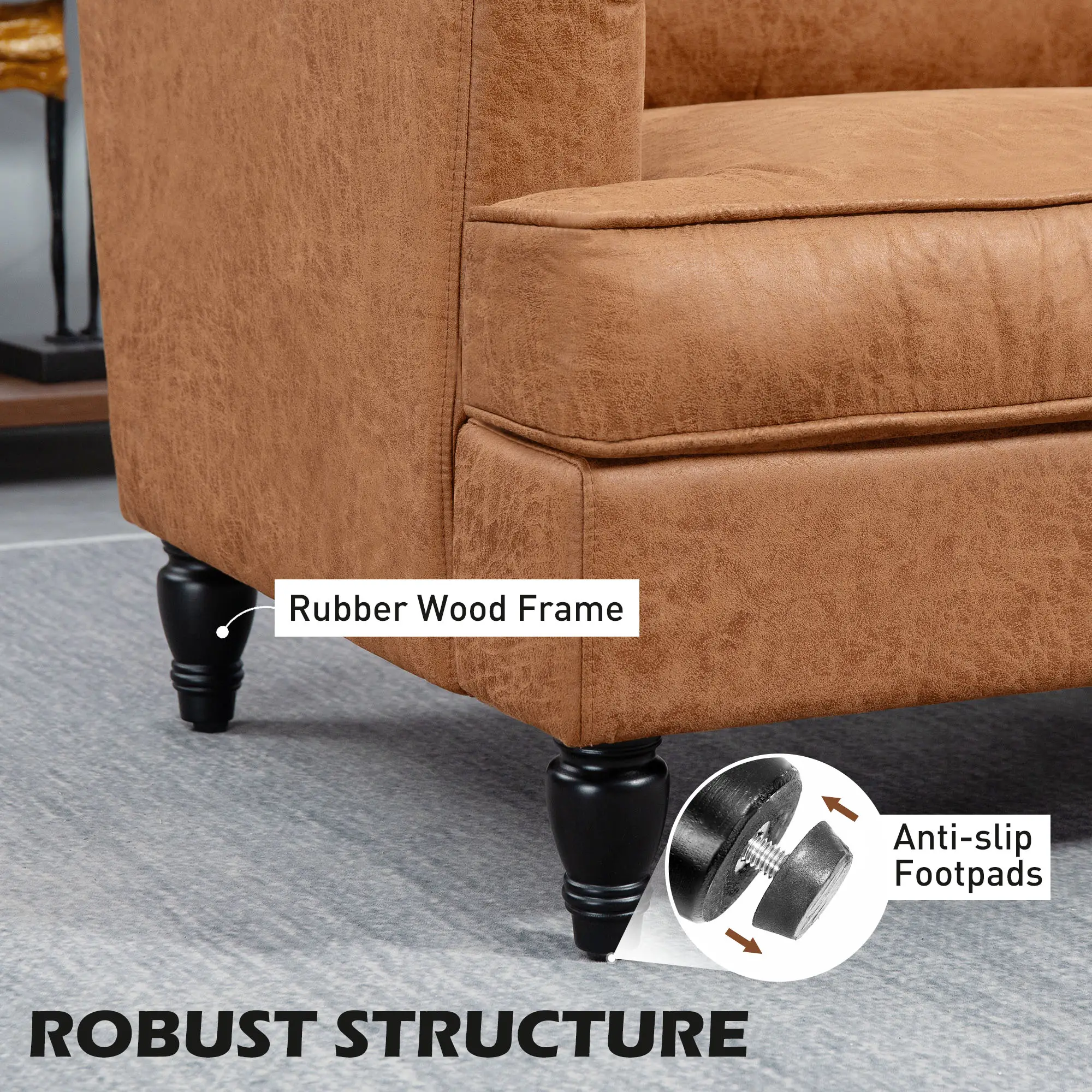 Modern Accent Chair, Microfiber Cloth Armchair with Turned Legs and Wide Seat, Comfy Chair for Living Room, Brown - Image 5
