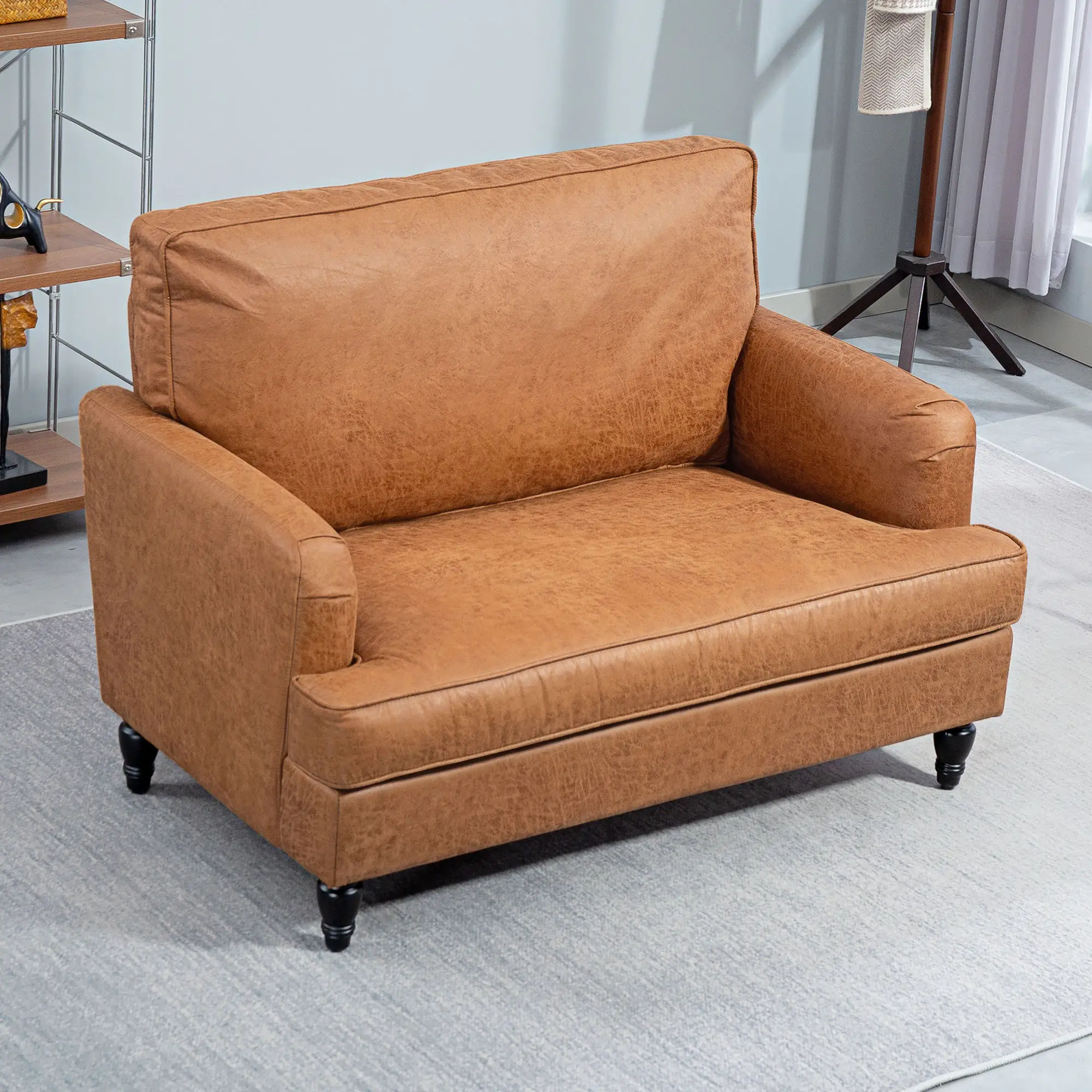 Modern Accent Chair, Microfiber Cloth Armchair with Turned Legs and Wide Seat, Comfy Chair for Living Room, Brown - Image 6
