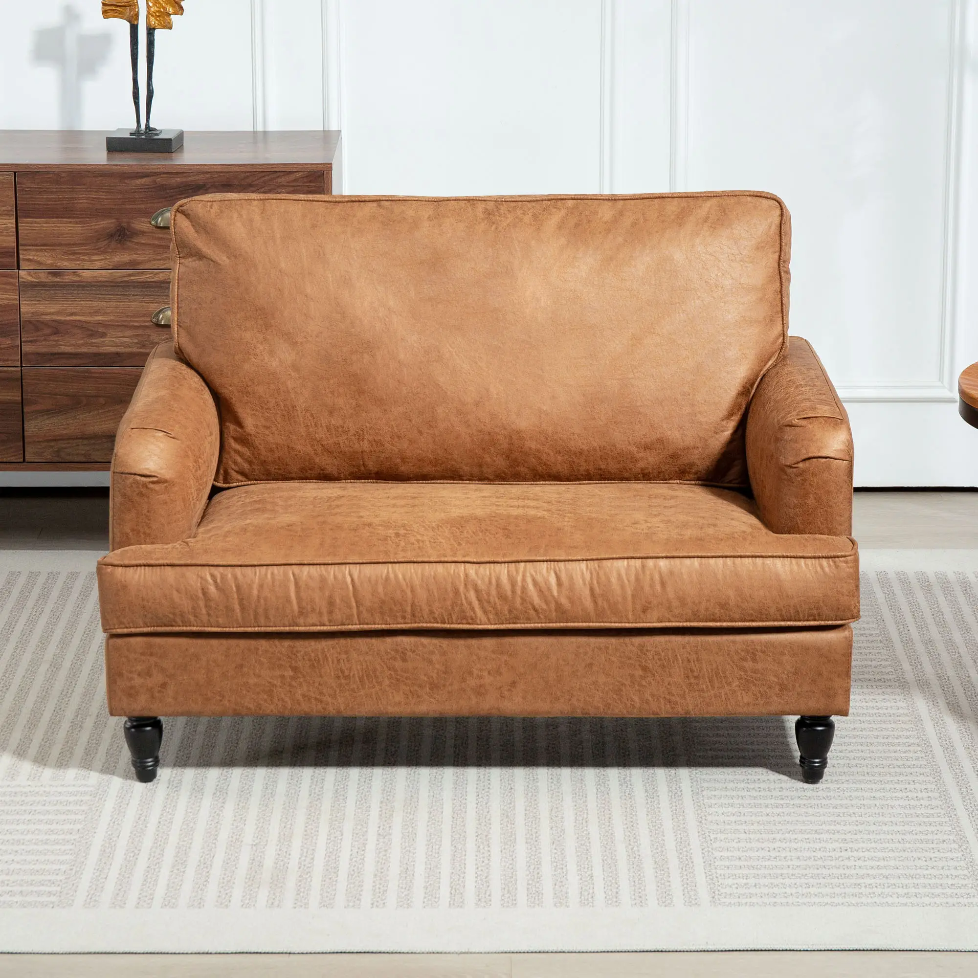 Modern Accent Chair, Microfiber Cloth Armchair with Turned Legs and Wide Seat, Comfy Chair for Living Room, Brown - Image 7
