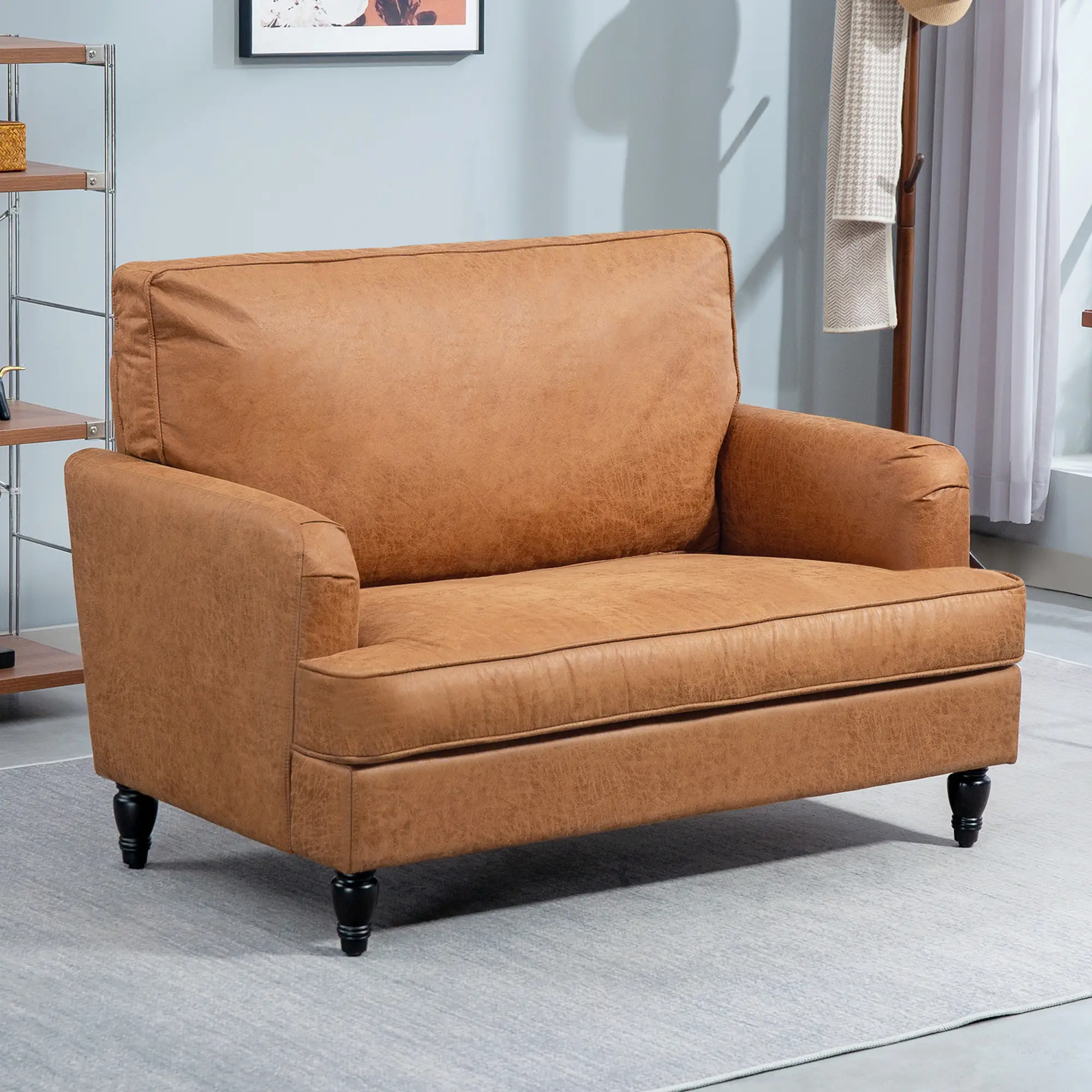 Modern Accent Chair, Microfiber Cloth Armchair with Turned Legs and Wide Seat, Comfy Chair for Living Room, Brown - Image 8