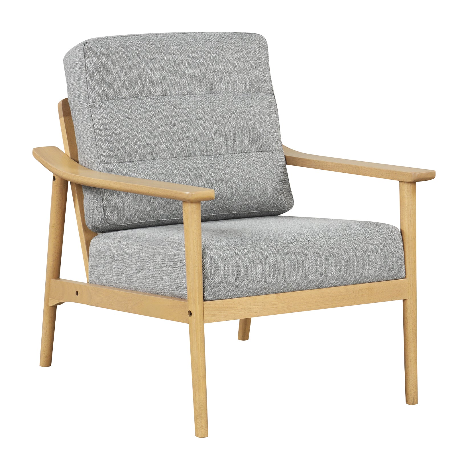 Modern Accent Chair, Rubber Wood Armrests, Living Room, Natural