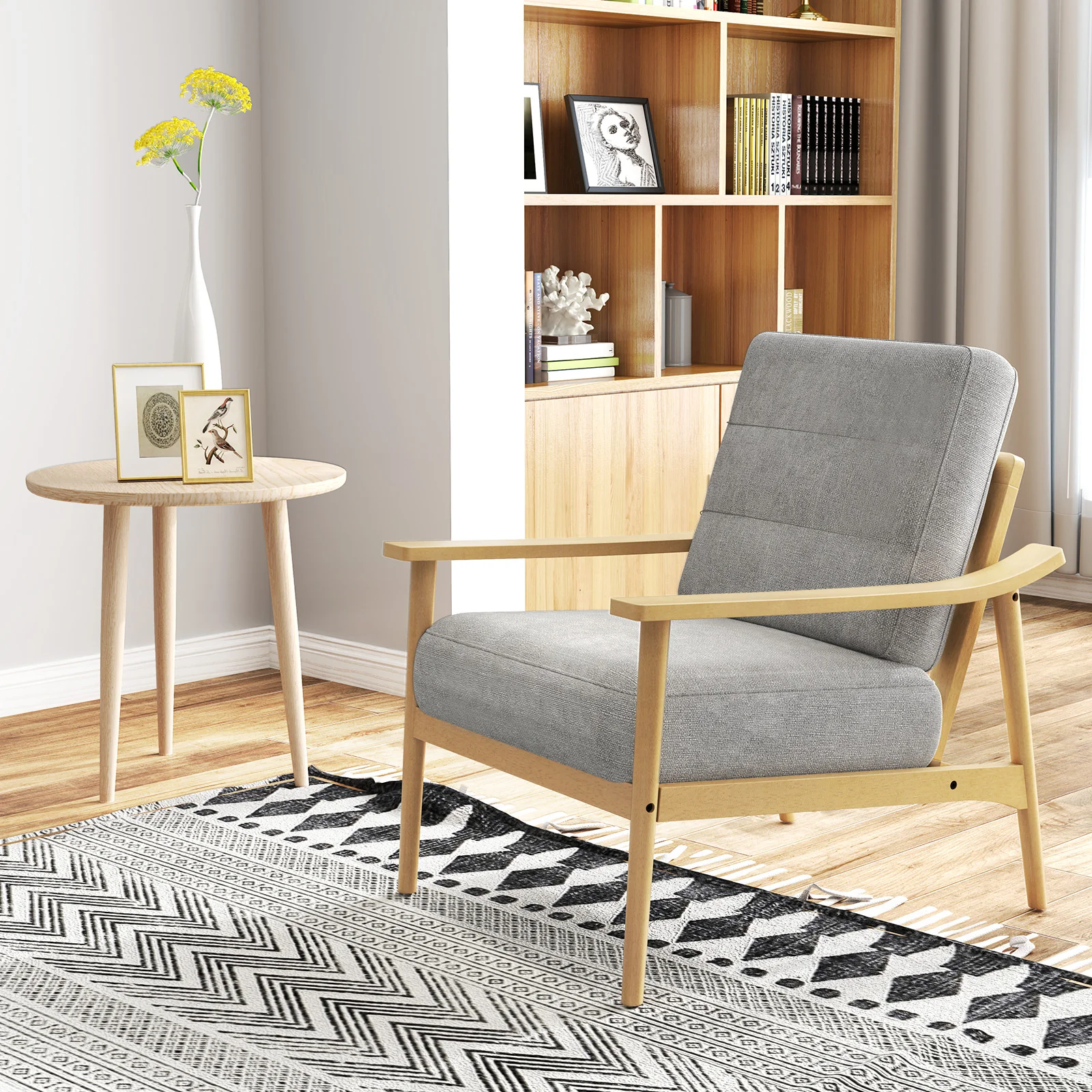 Modern Accent Chair, Rubber Wood Armrests, Living Room, Natural - Image 2