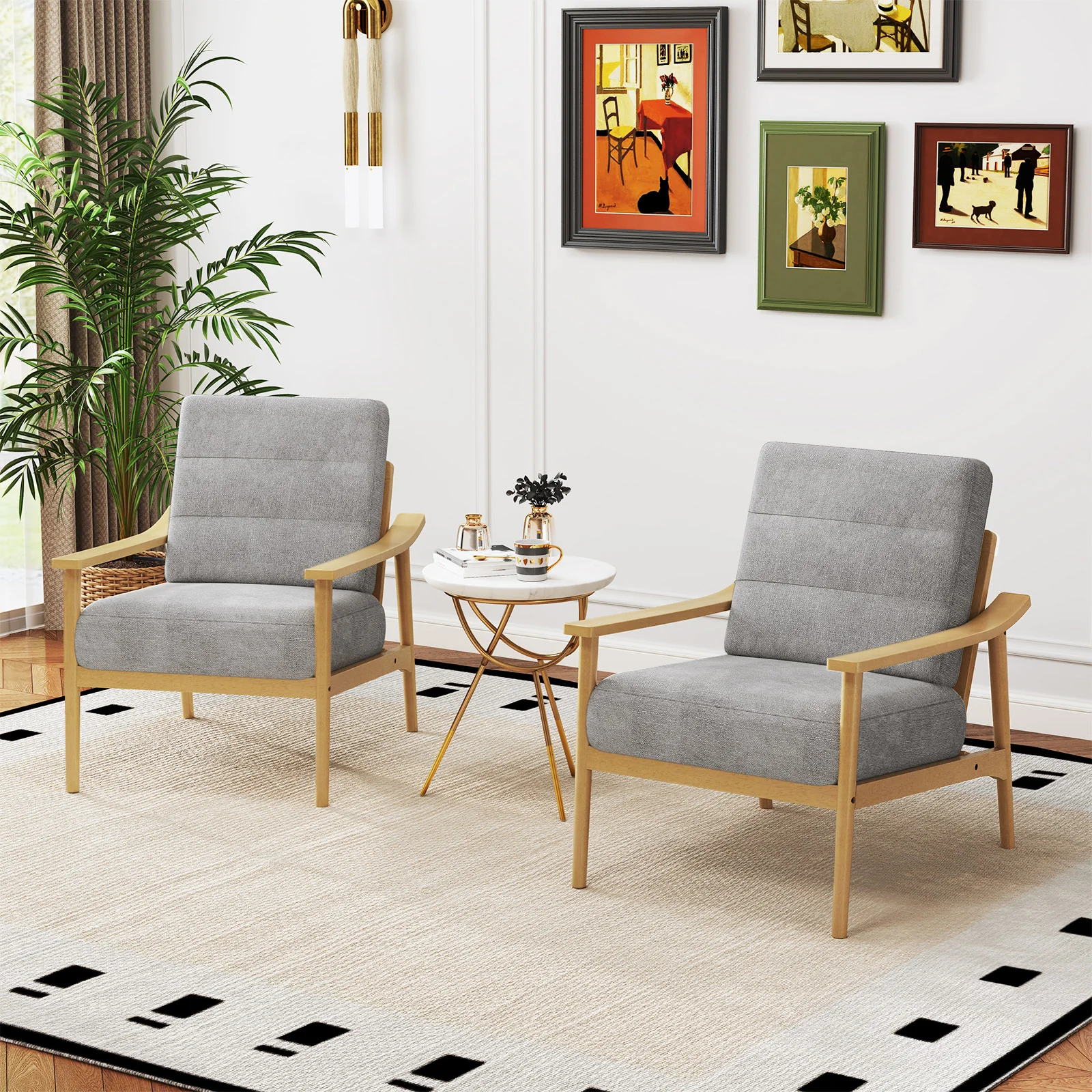 Modern Accent Chair, Rubber Wood Armrests, Living Room, Natural - Image 3