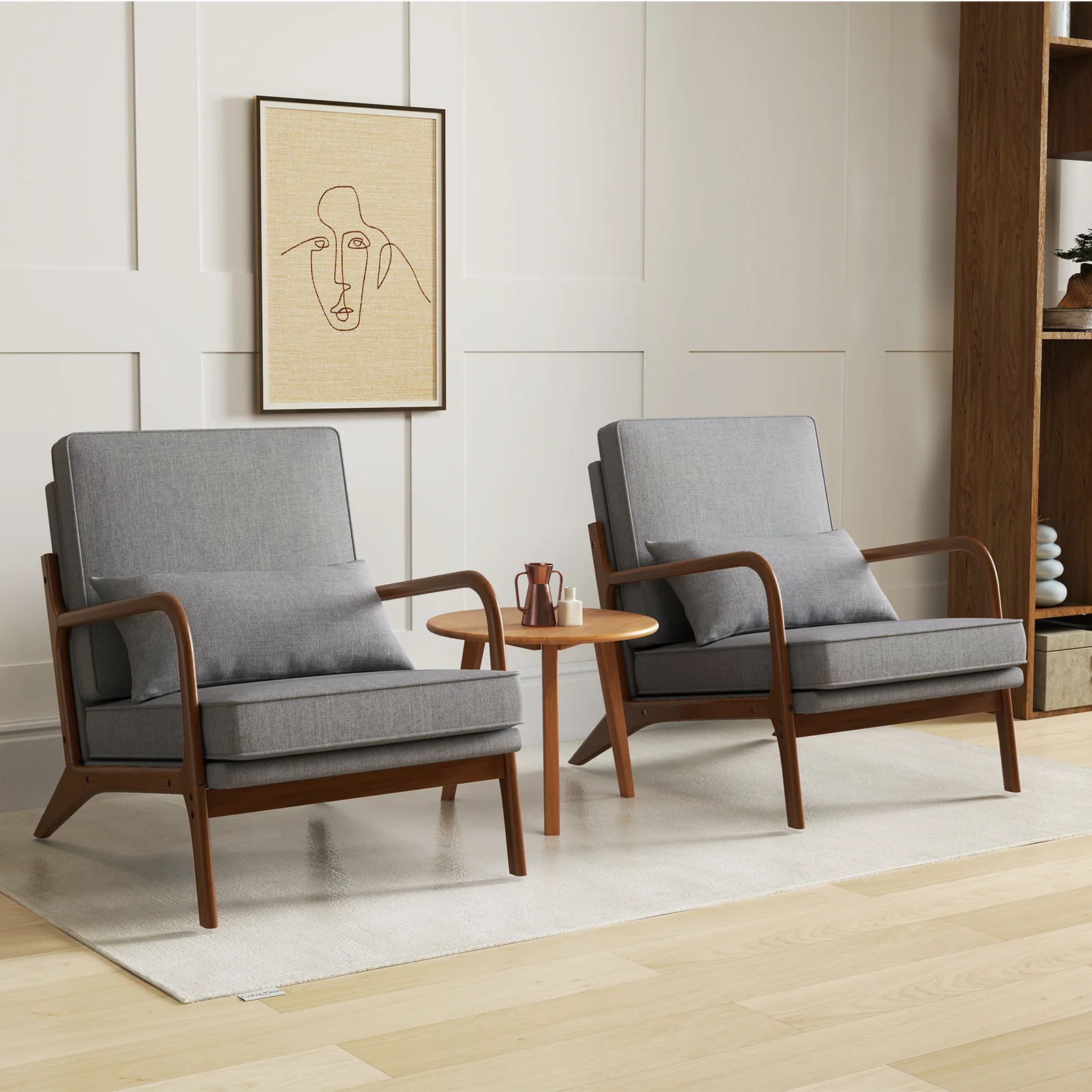 Modern Accent Chair, Rubber Wood Armrests, Removable Back, Gray - Image 3