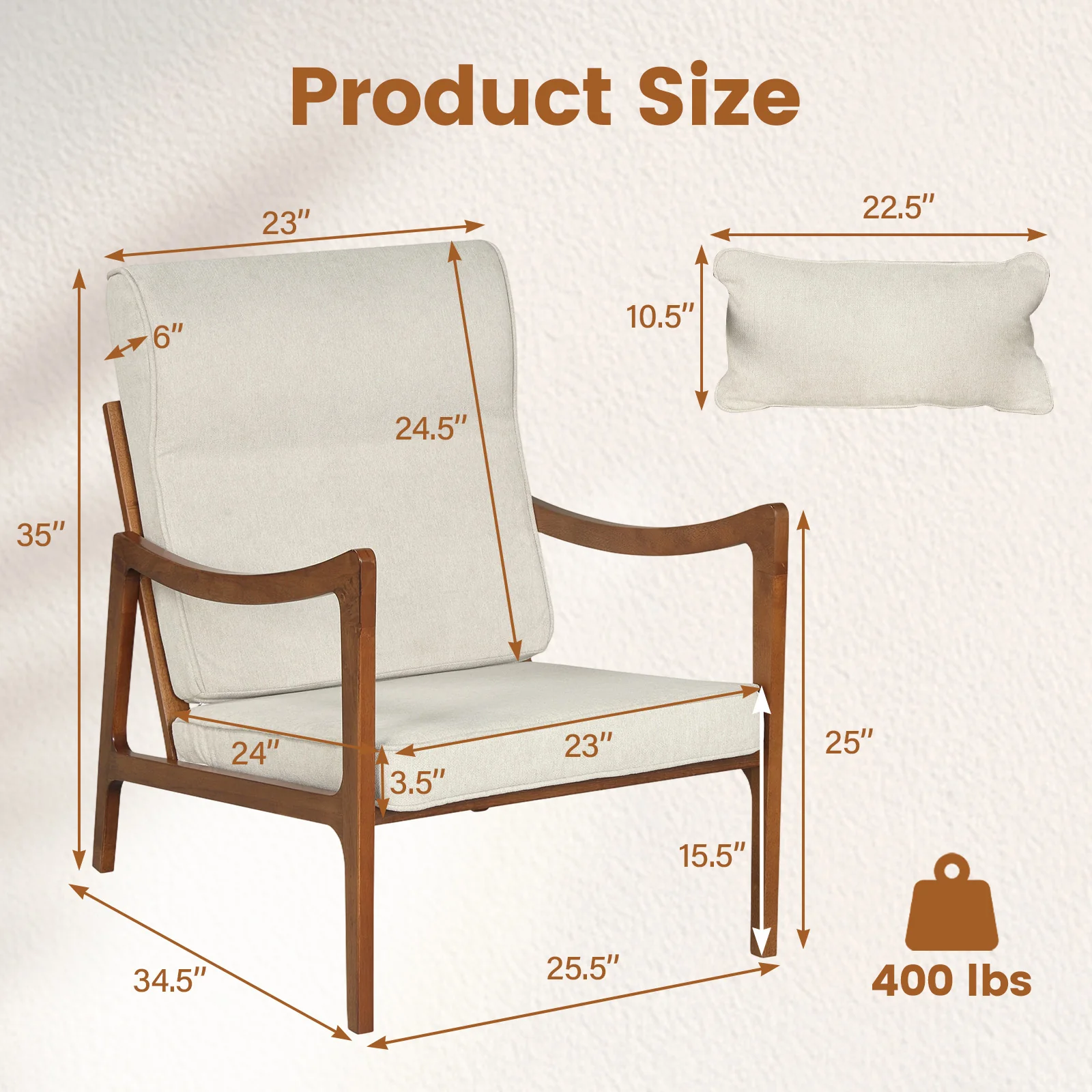 Modern Accent Chair, Solid Rubber Wood Faux Leather Armchair, White - Image 4