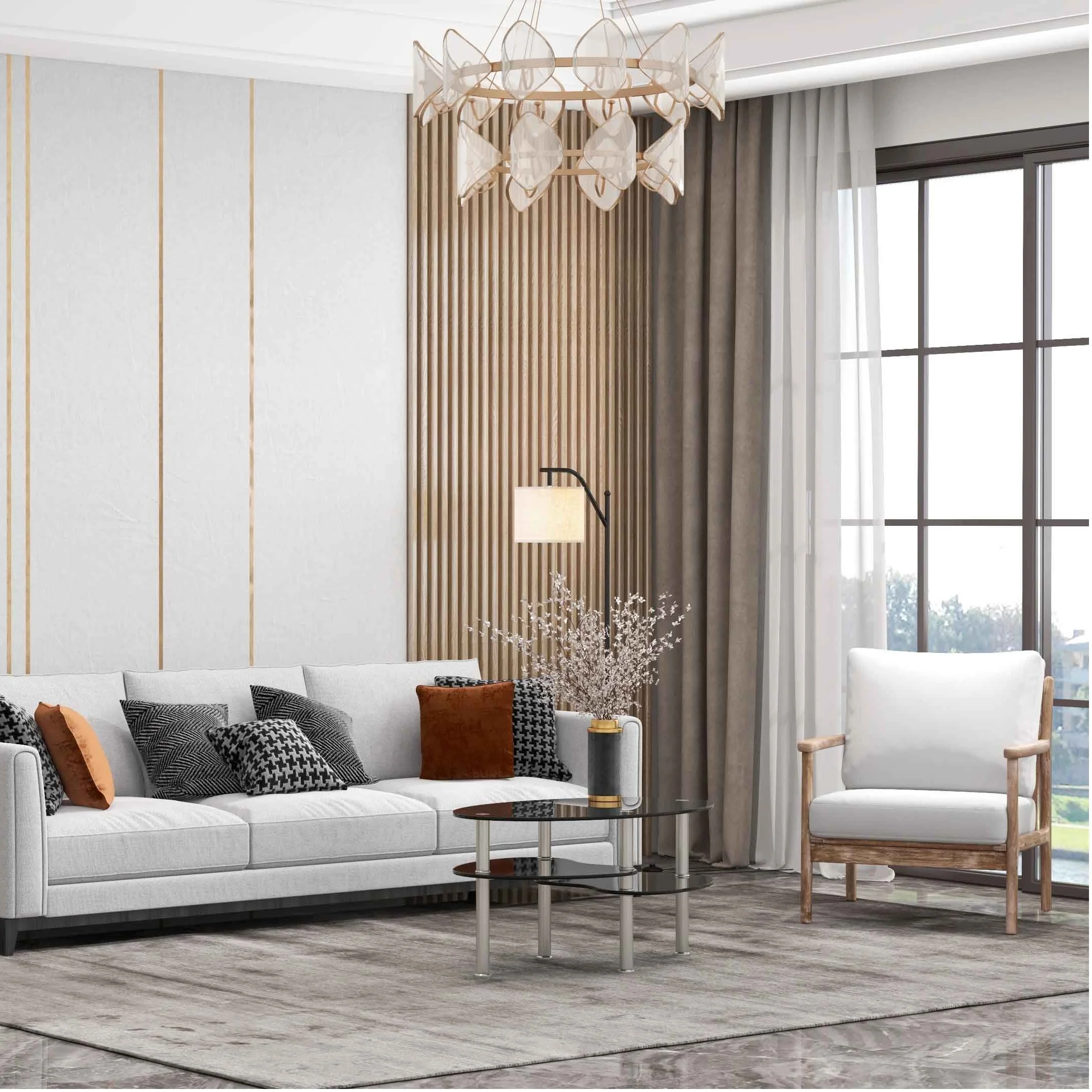 Modern Accent Chair, Tempered Glass Oval Side Coffee Table Set - Image 2