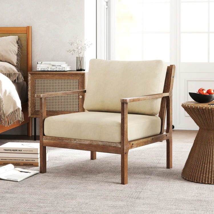 Modern Accent Chair, Tempered Glass Oval Side Coffee Table Set - Image 5