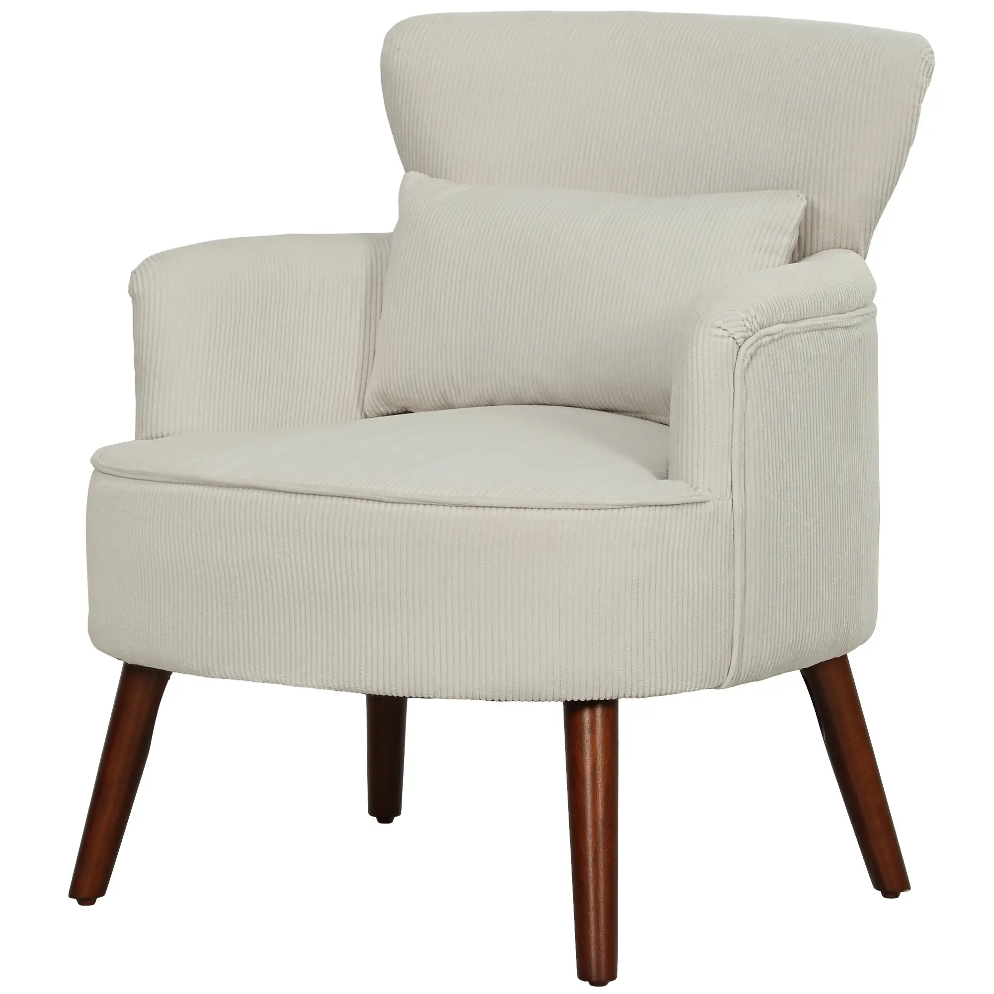 Modern Accent Chair, Upholstered Armchair with Wood Legs, Cream White