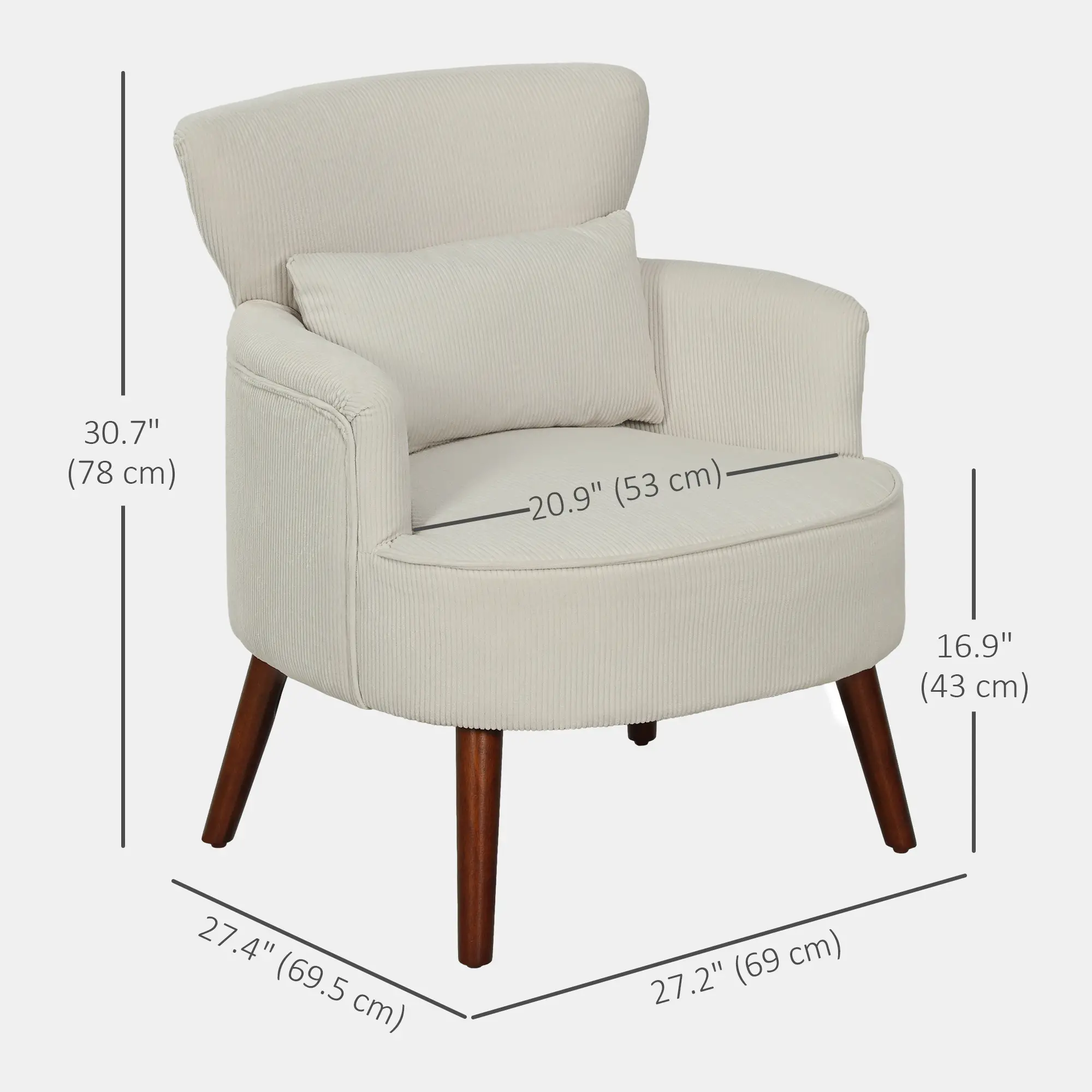 Modern Accent Chair, Upholstered Armchair with Wood Legs, Cream White - Image 3