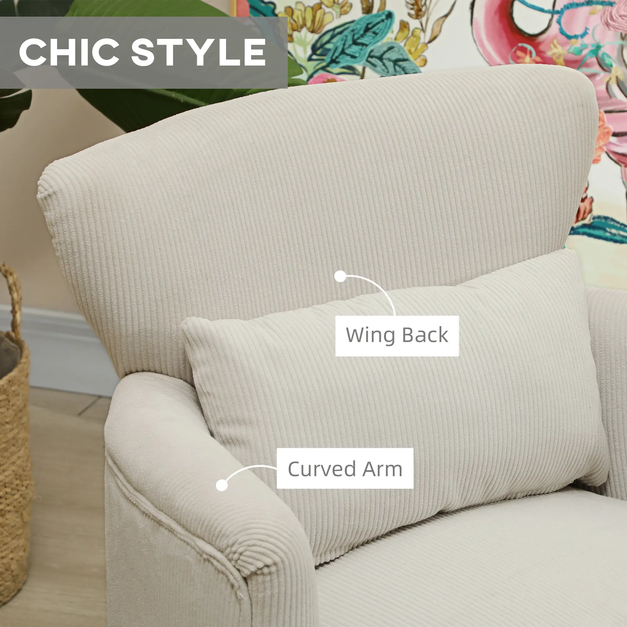 Modern Accent Chair, Upholstered Armchair with Wood Legs, Cream White - Image 6