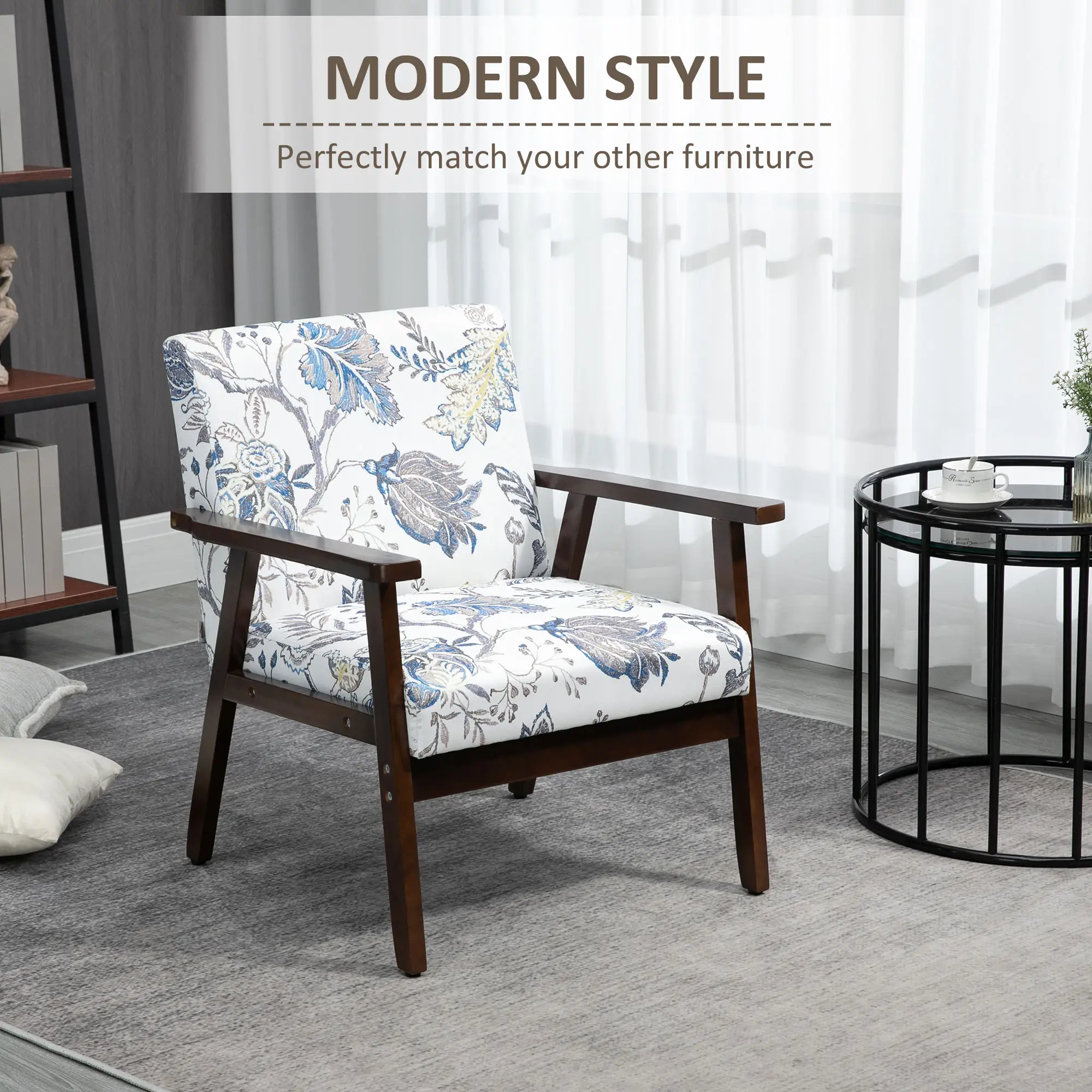 Modern Accent Chairs with Cushioned Seat, Upholstered Linen-Feel Armchair for Bedroom, Living Room, Multicolored - Image 4
