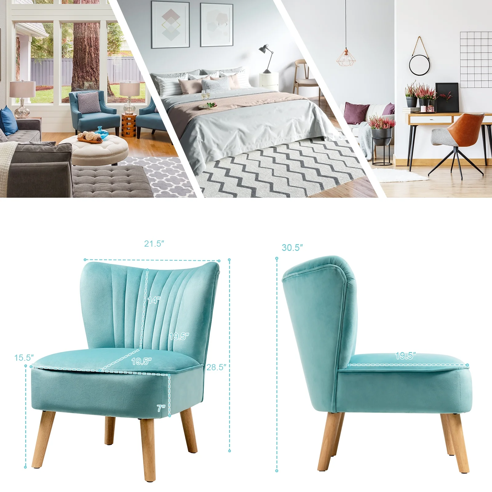 Modern Armless Velvet Accent Chair, Green - Image 10