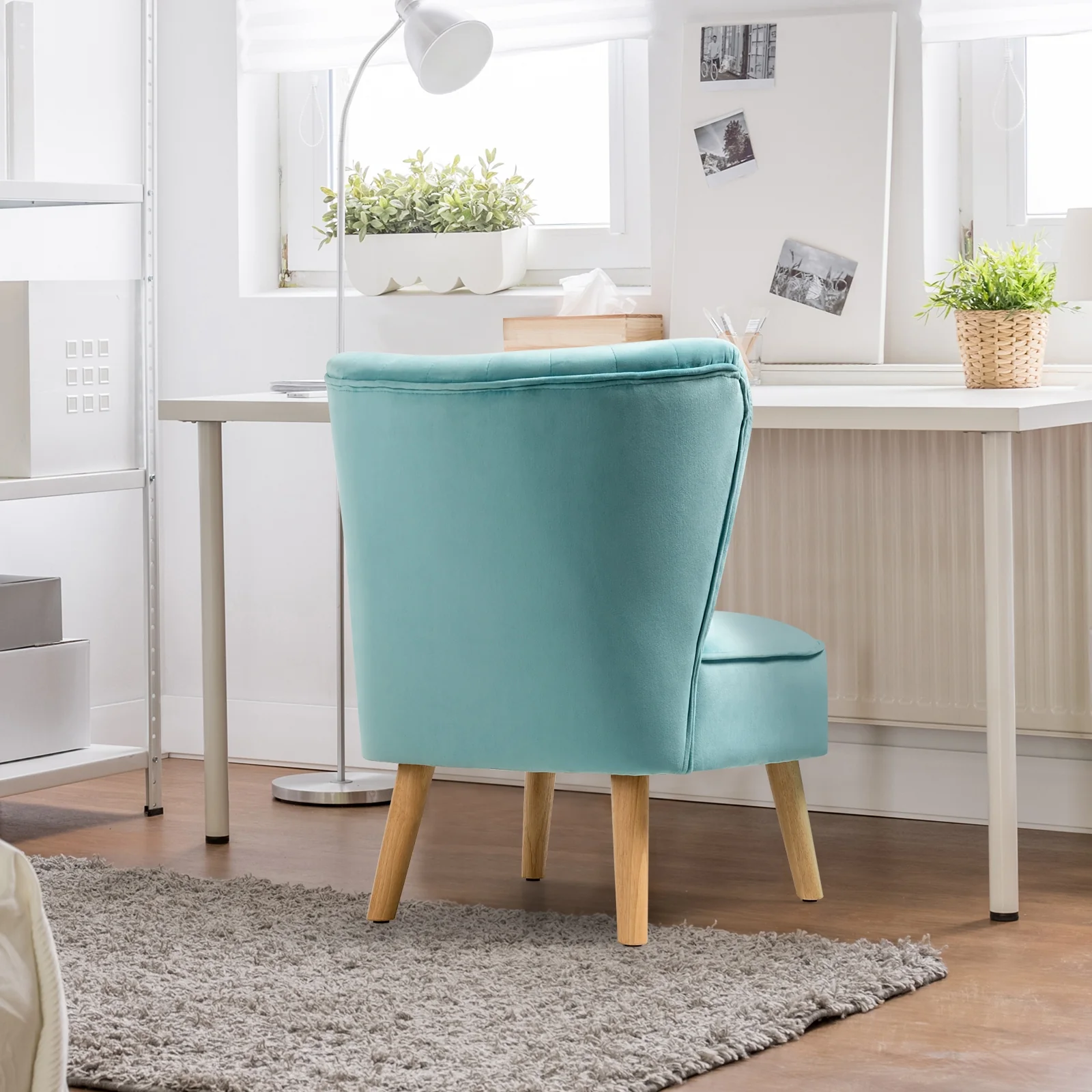 Modern Armless Velvet Accent Chair, Green - Image 3
