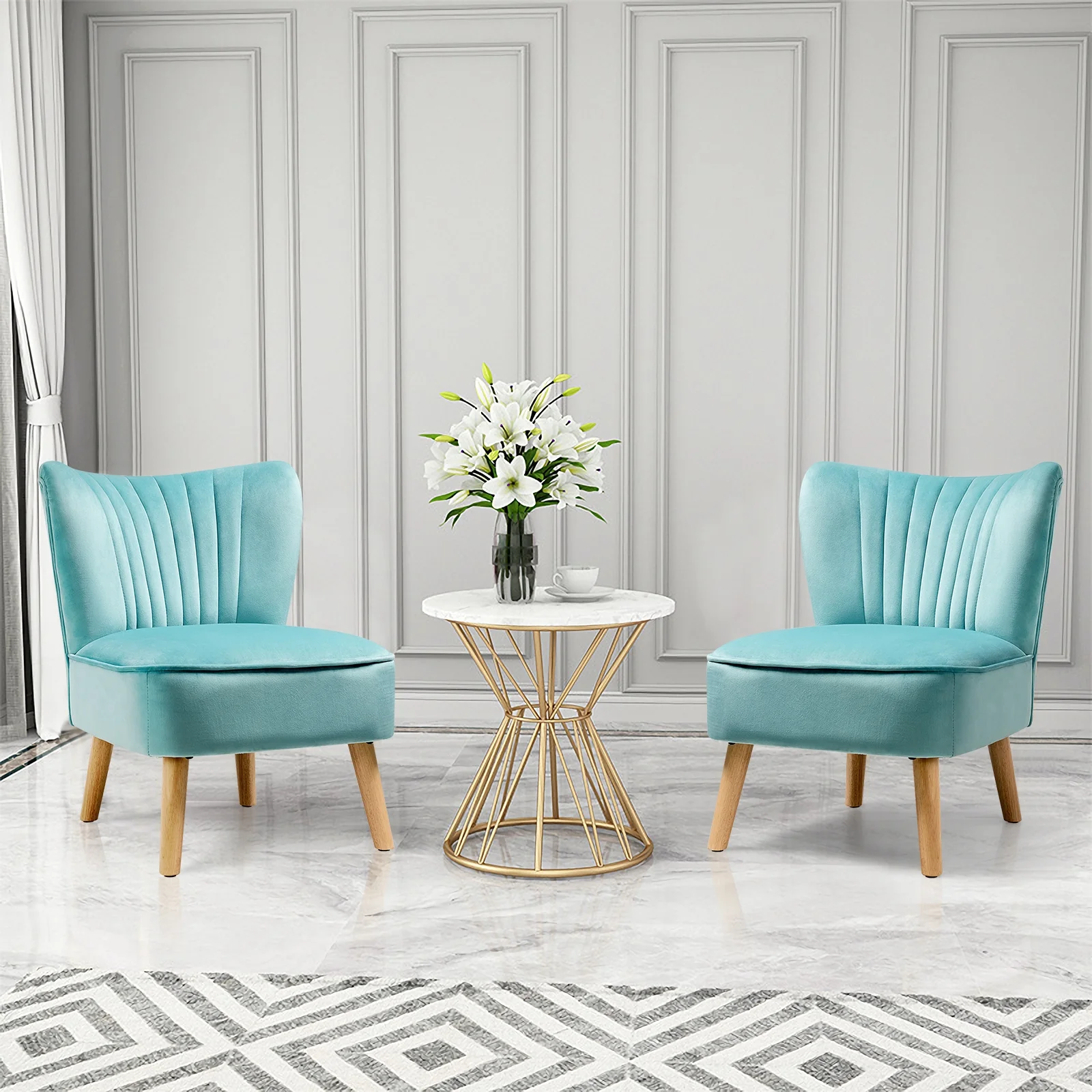 Modern Armless Velvet Accent Chair, Green - Image 7
