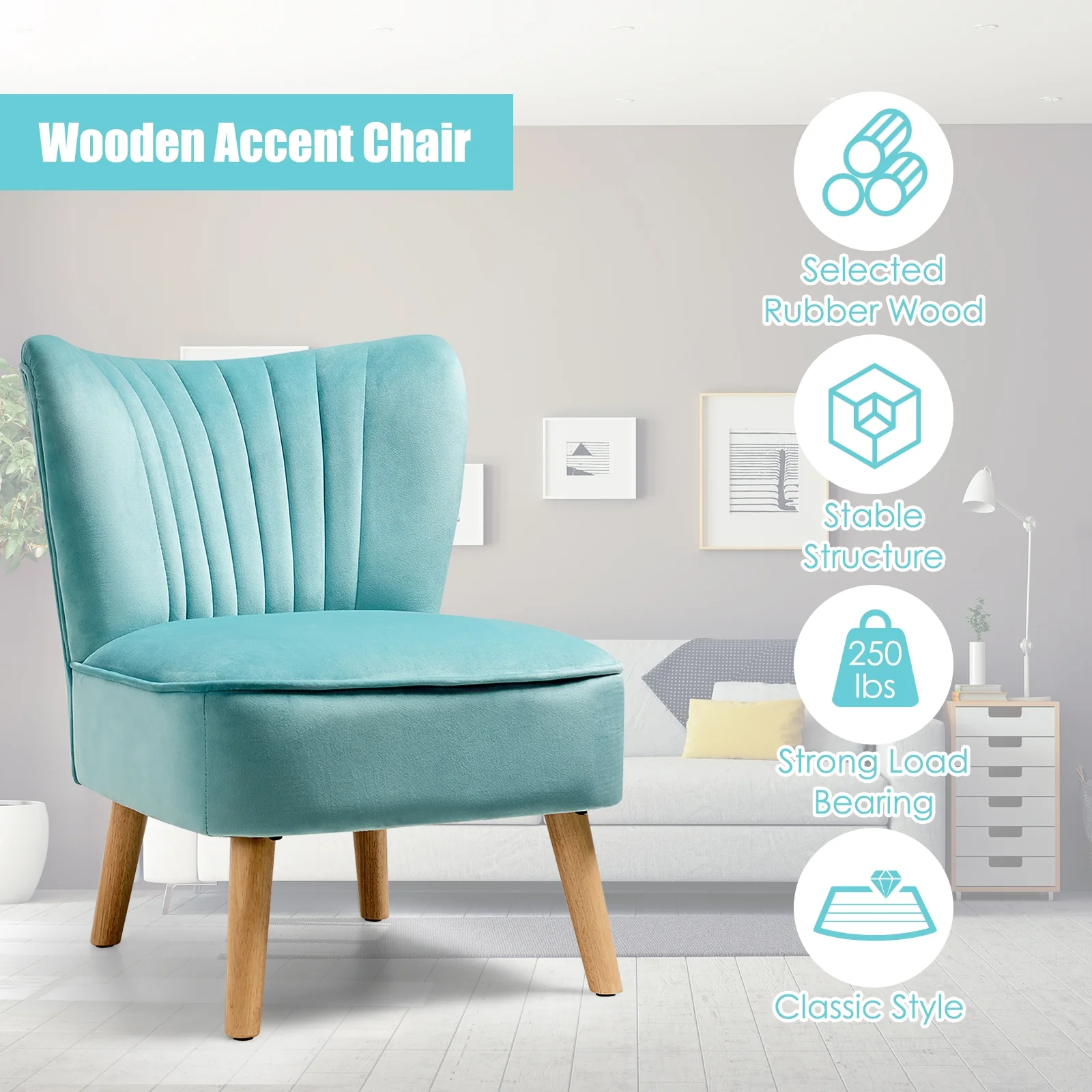 Modern Armless Velvet Accent Chair, Green - Image 9
