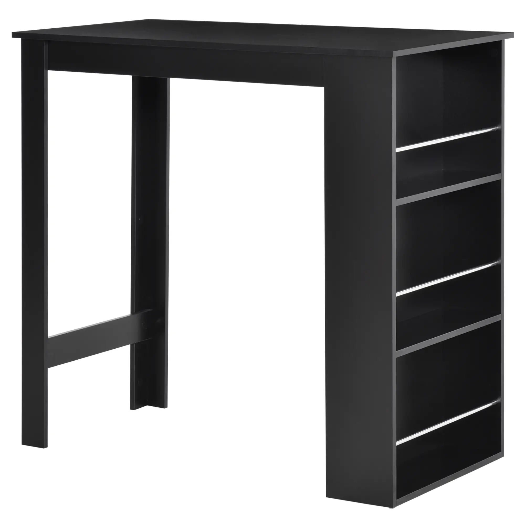 Modern Bar Table, Counter Height, 3 Storage Shelves, Black