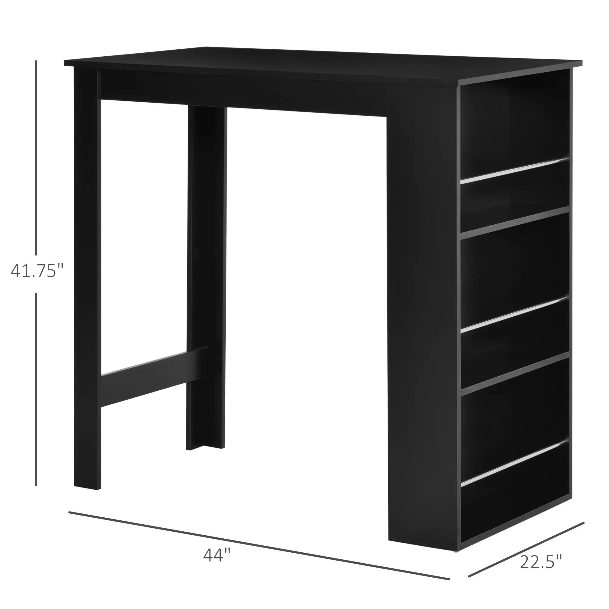 Modern Bar Table, Counter Height, 3 Storage Shelves, Black - Image 3