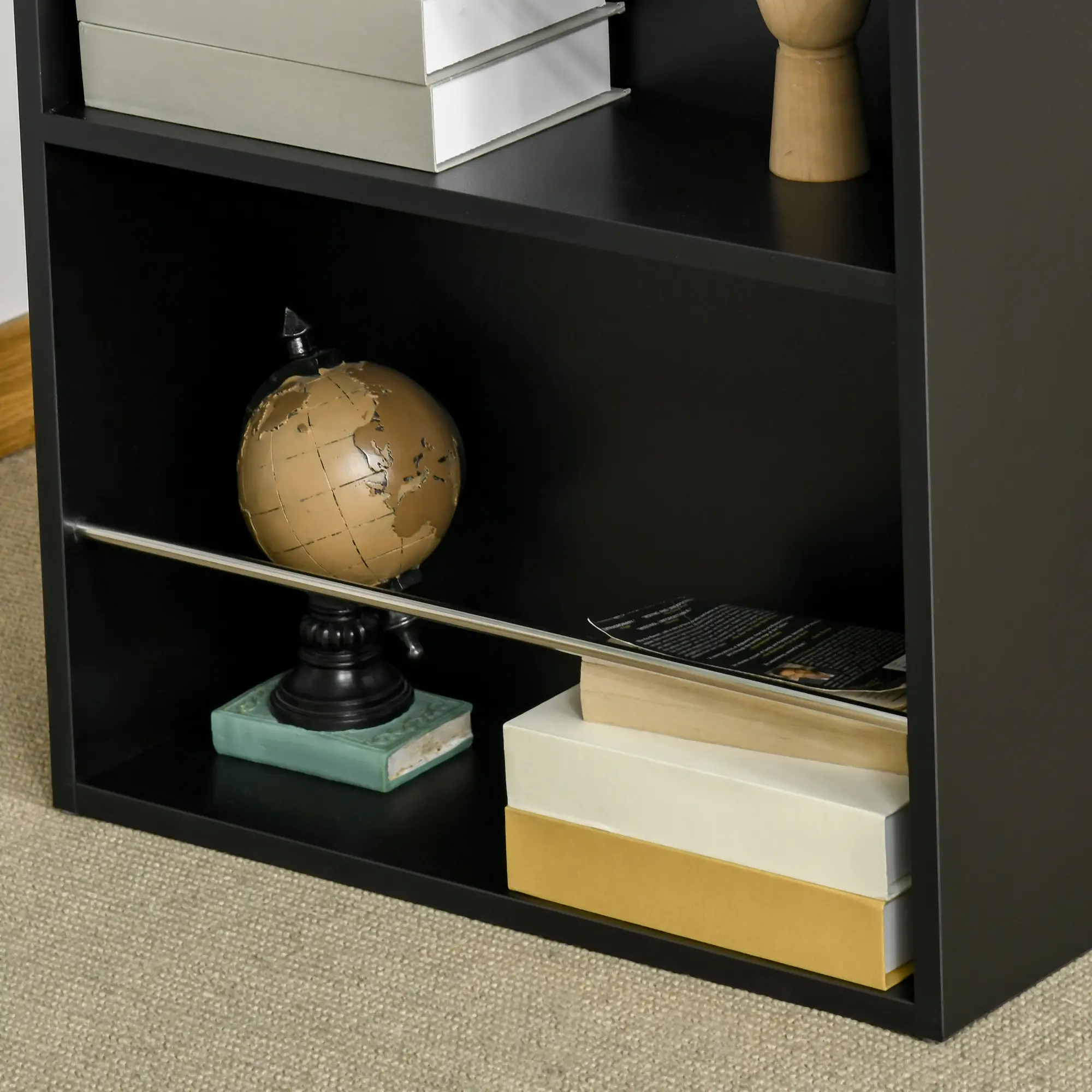 Modern Bar Table, Counter Height, 3 Storage Shelves, Black - Image 9