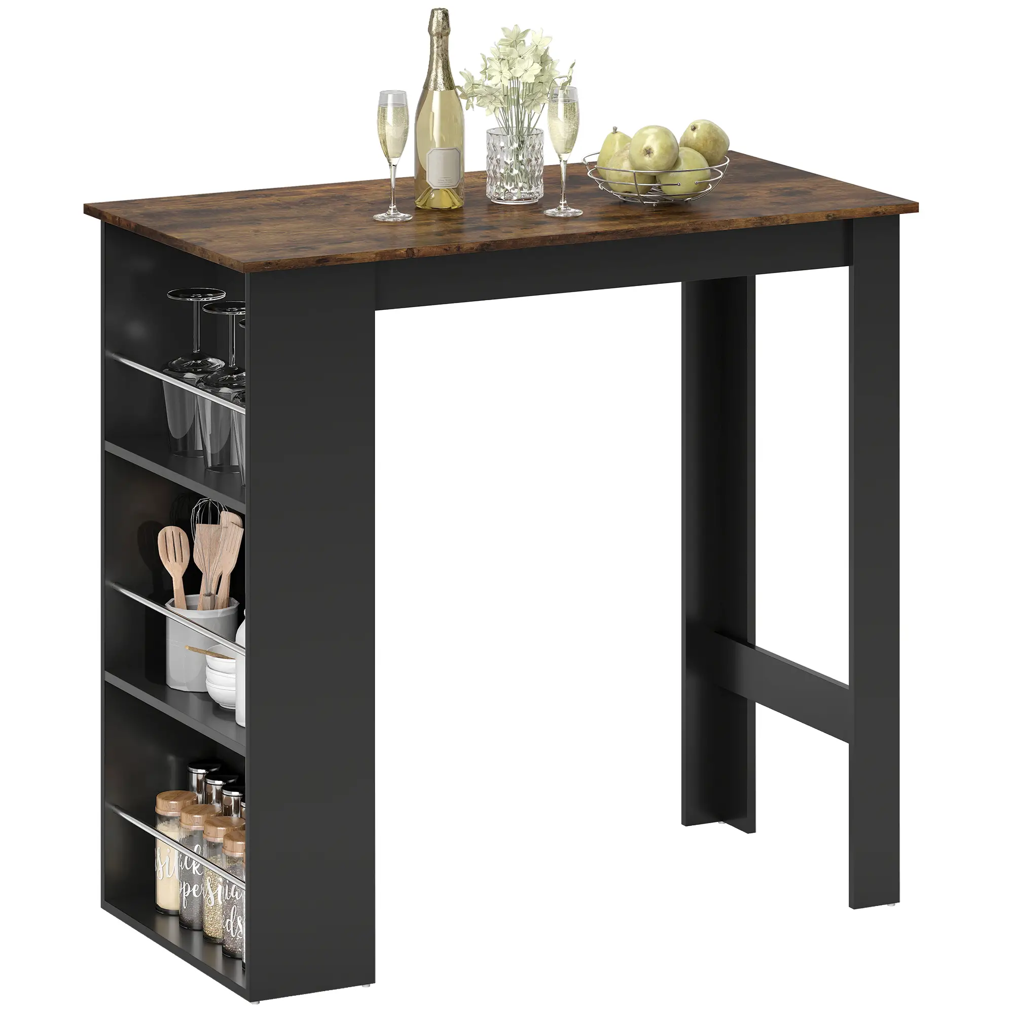 Modern Bar Table, Counter Height, 3 Storage Shelves, Rustic Brown, Brown - Image 11