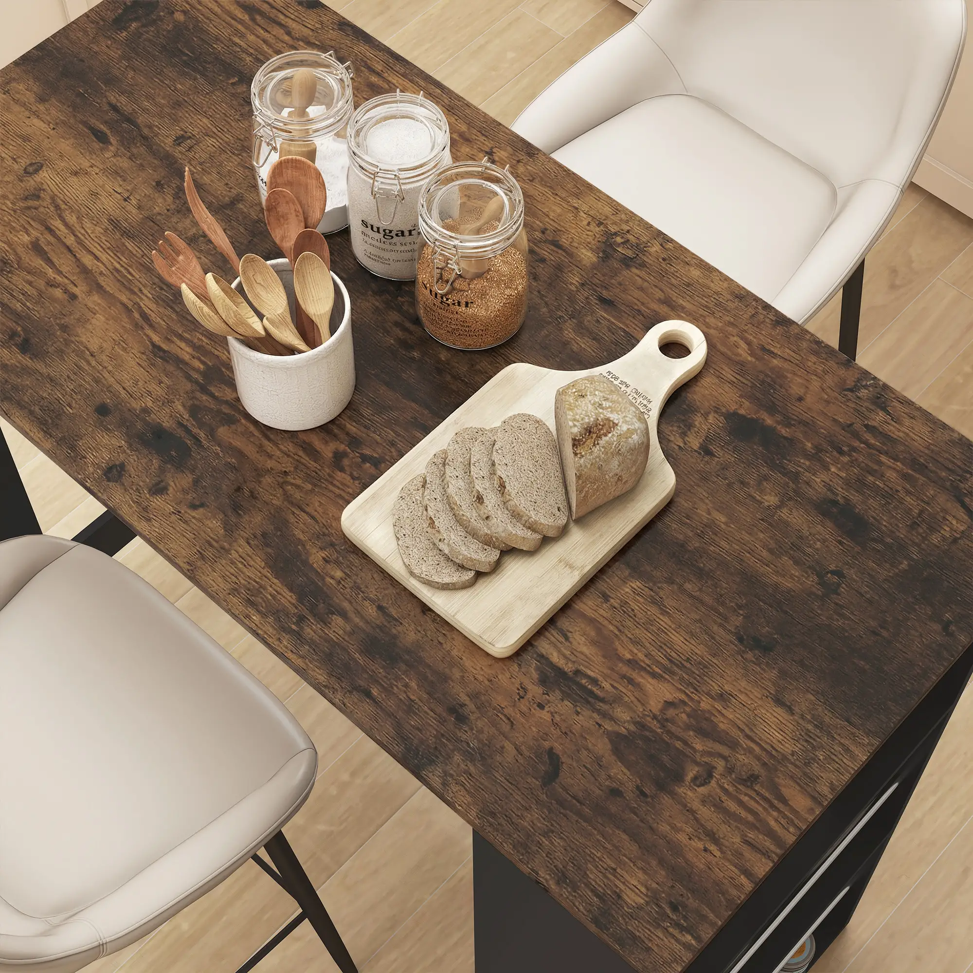 Modern Bar Table, Counter Height, 3 Storage Shelves, Rustic Brown, Brown - Image 9