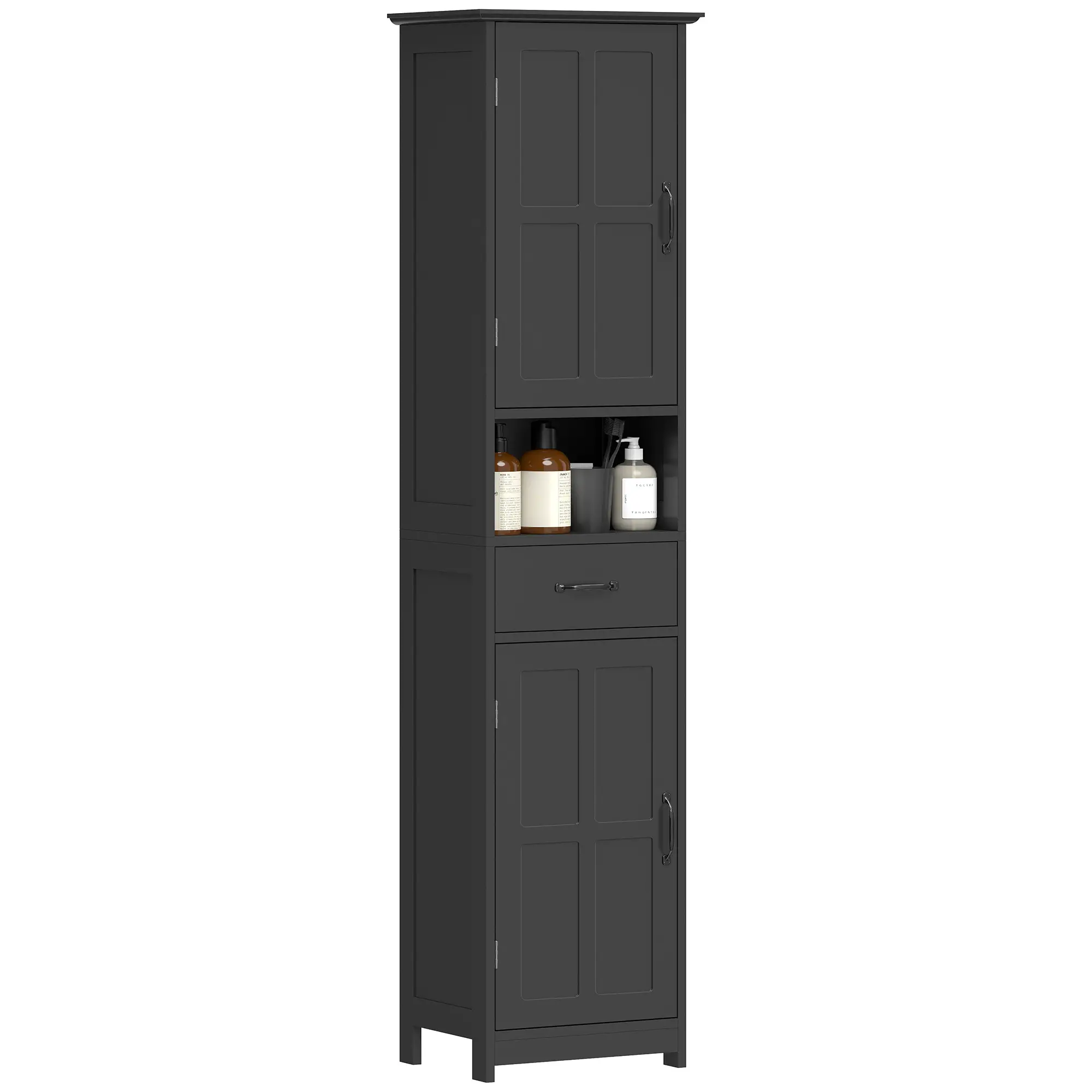 Modern Bathroom Cabinet, Narrow Vanity with Shelf and Drawer, Black - Image 11