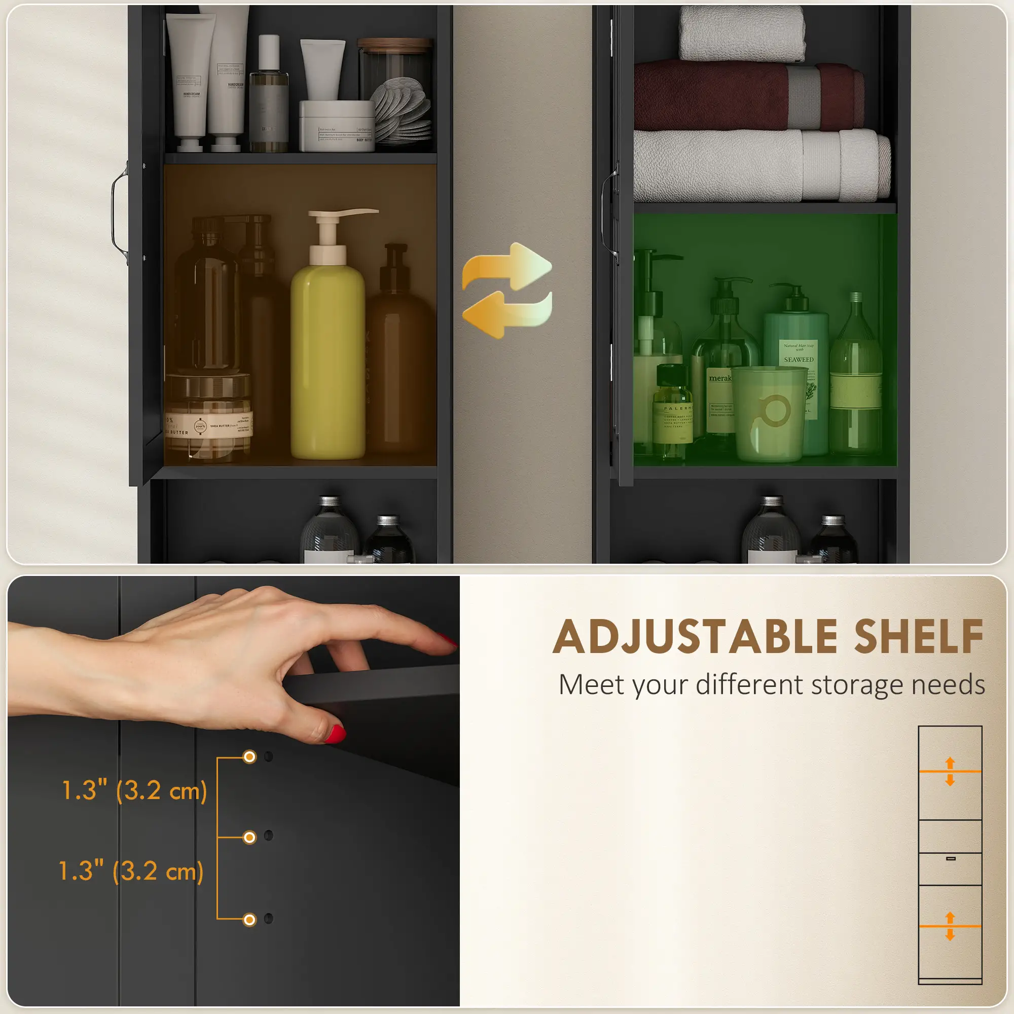 Modern Bathroom Cabinet, Narrow Vanity with Shelf and Drawer, Black - Image 5